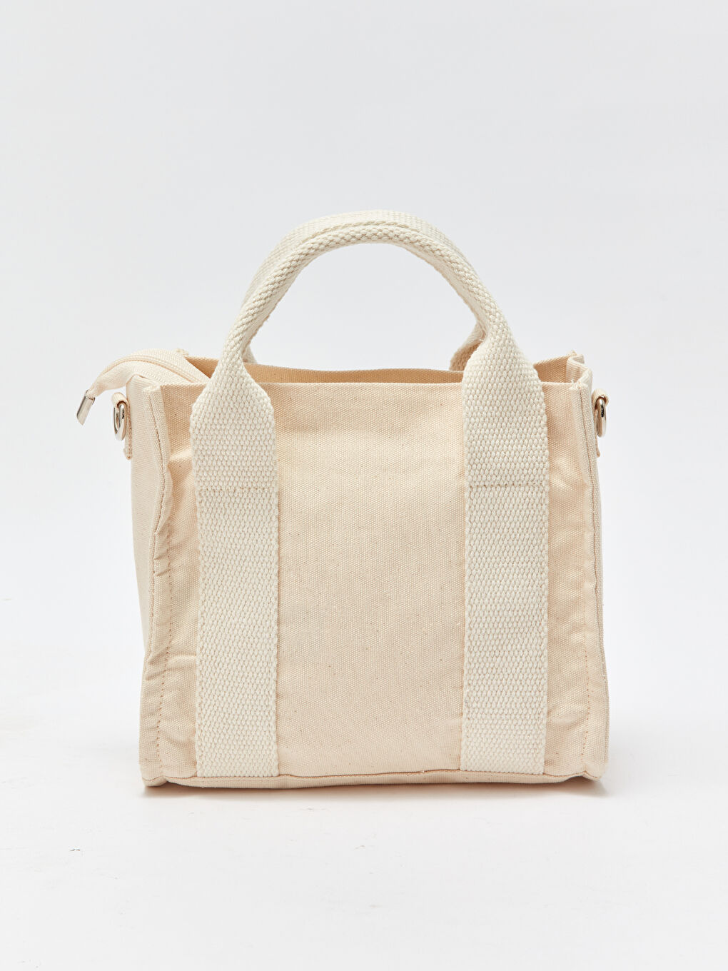 Ekru Etiket Baskılı Kadın El Çantası-4