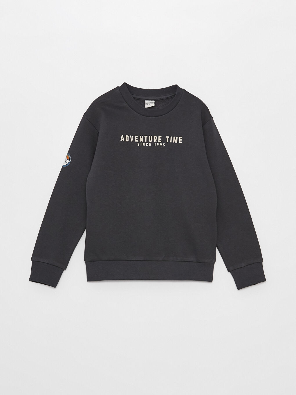 Antrasit Bisiklet Yaka Baskılı Uzun Kollu Erkek Çocuk Sweatshirt ve Eşofman Altı-1