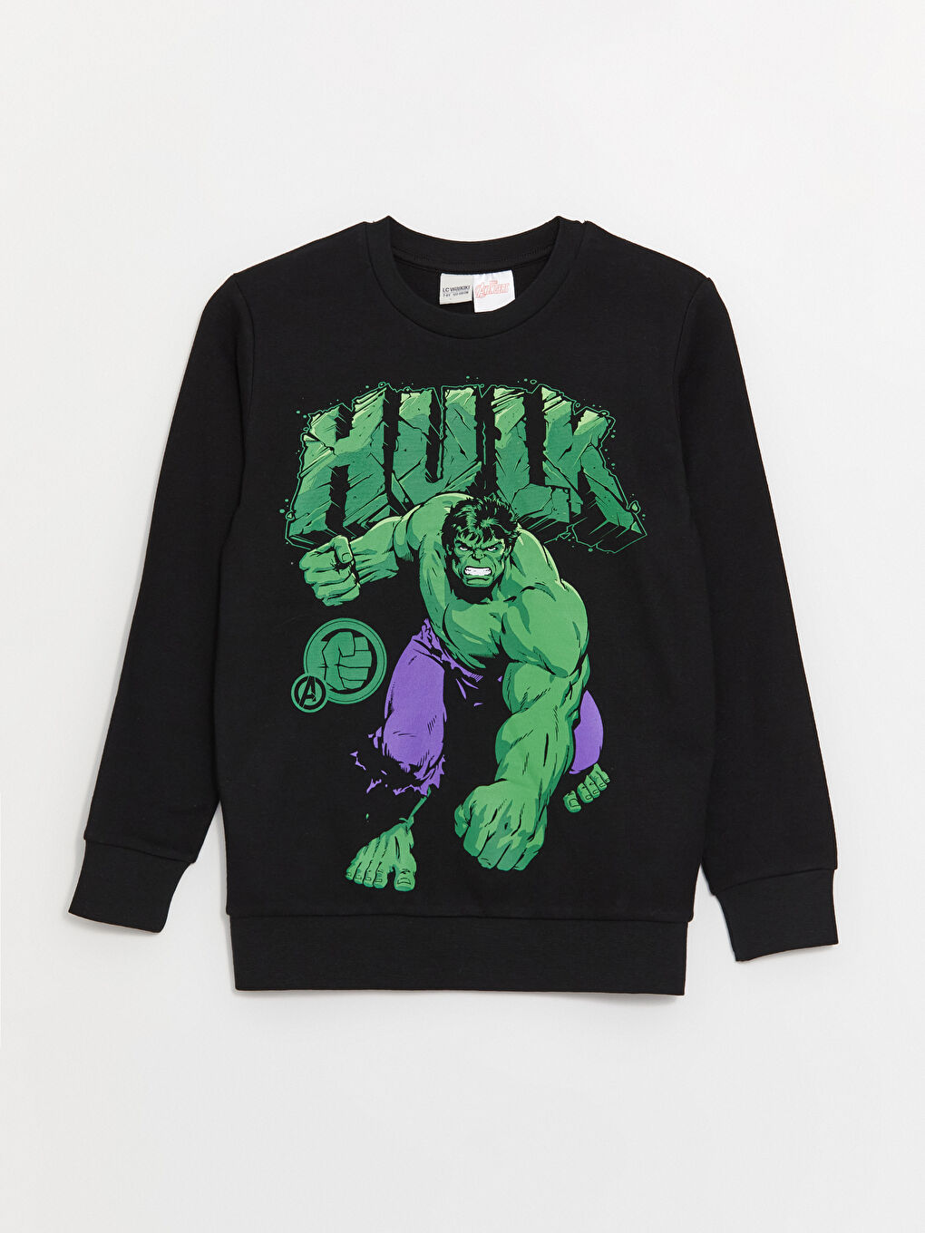 Siyah Bisiklet Yaka Hulk Baskılı Uzun Kollu Erkek Çocuk Tişört