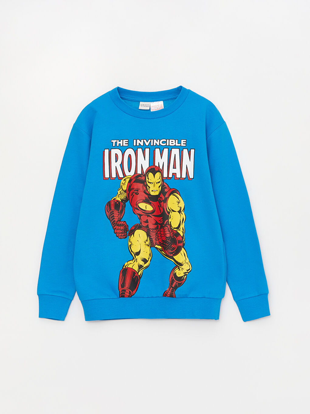 LCW Kids Canlı Mavi Bisiklet Yaka İron Man Baskılı Uzun Kollu Erkek Çocuk Sweatshirt