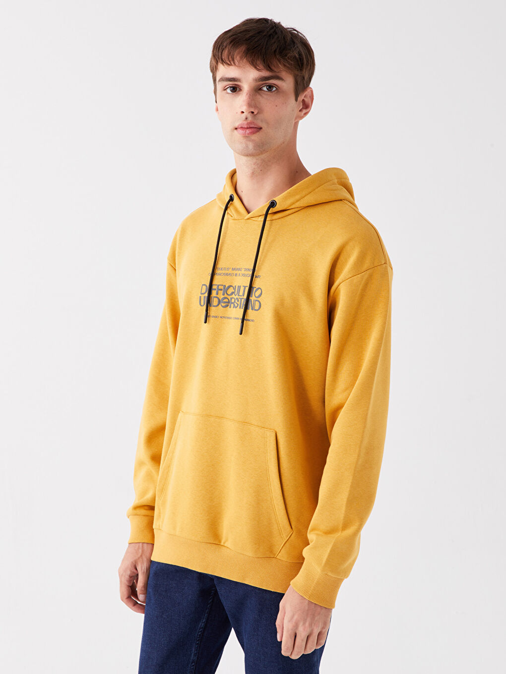 LCW Casual Koyu Sarı Uzun Kollu Baskılı Erkek Hoodie