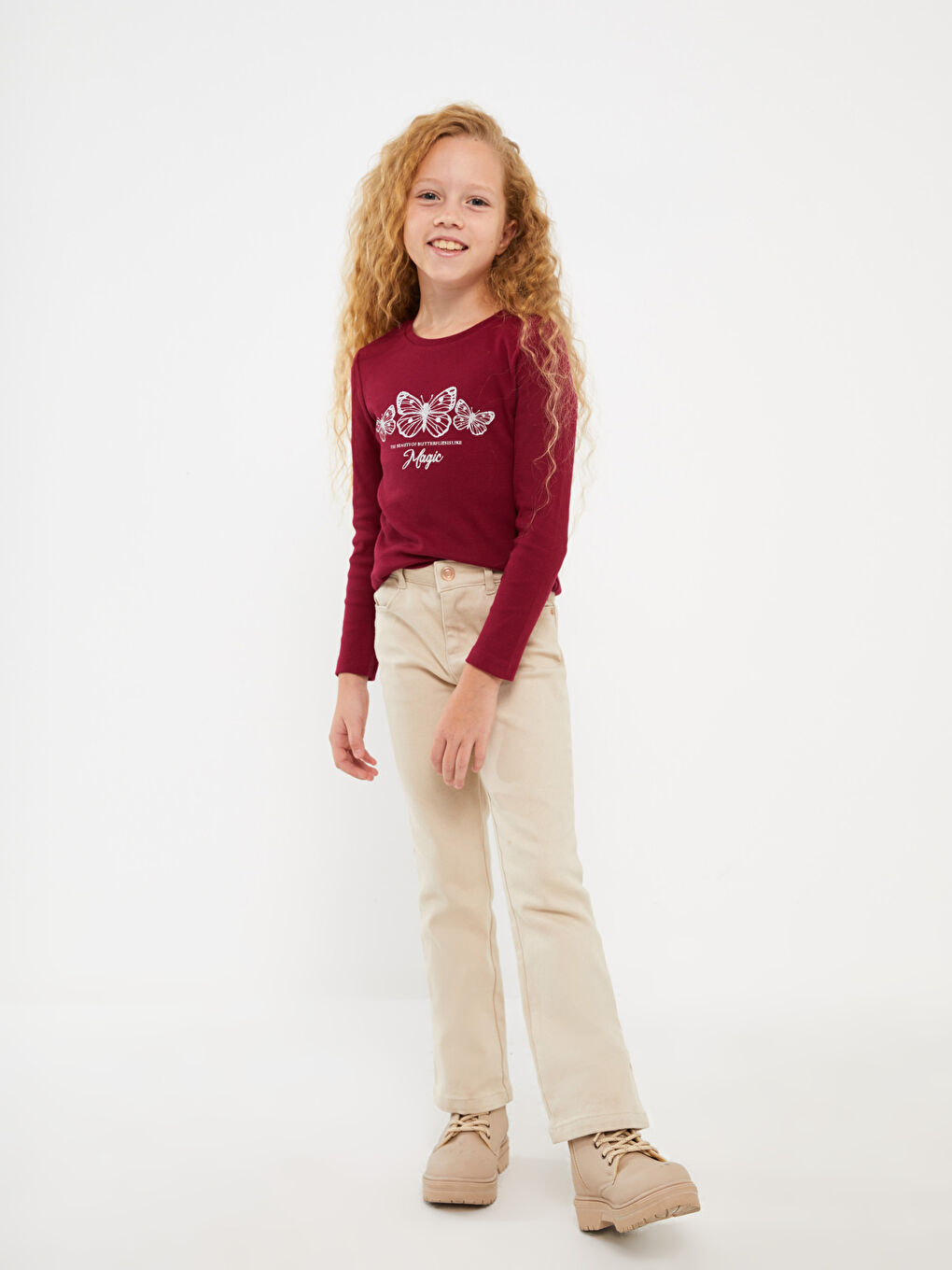 Mürdüm Bisiklet Yaka Baskılı Uzun Kollu Kız Çocuk Tişört-2