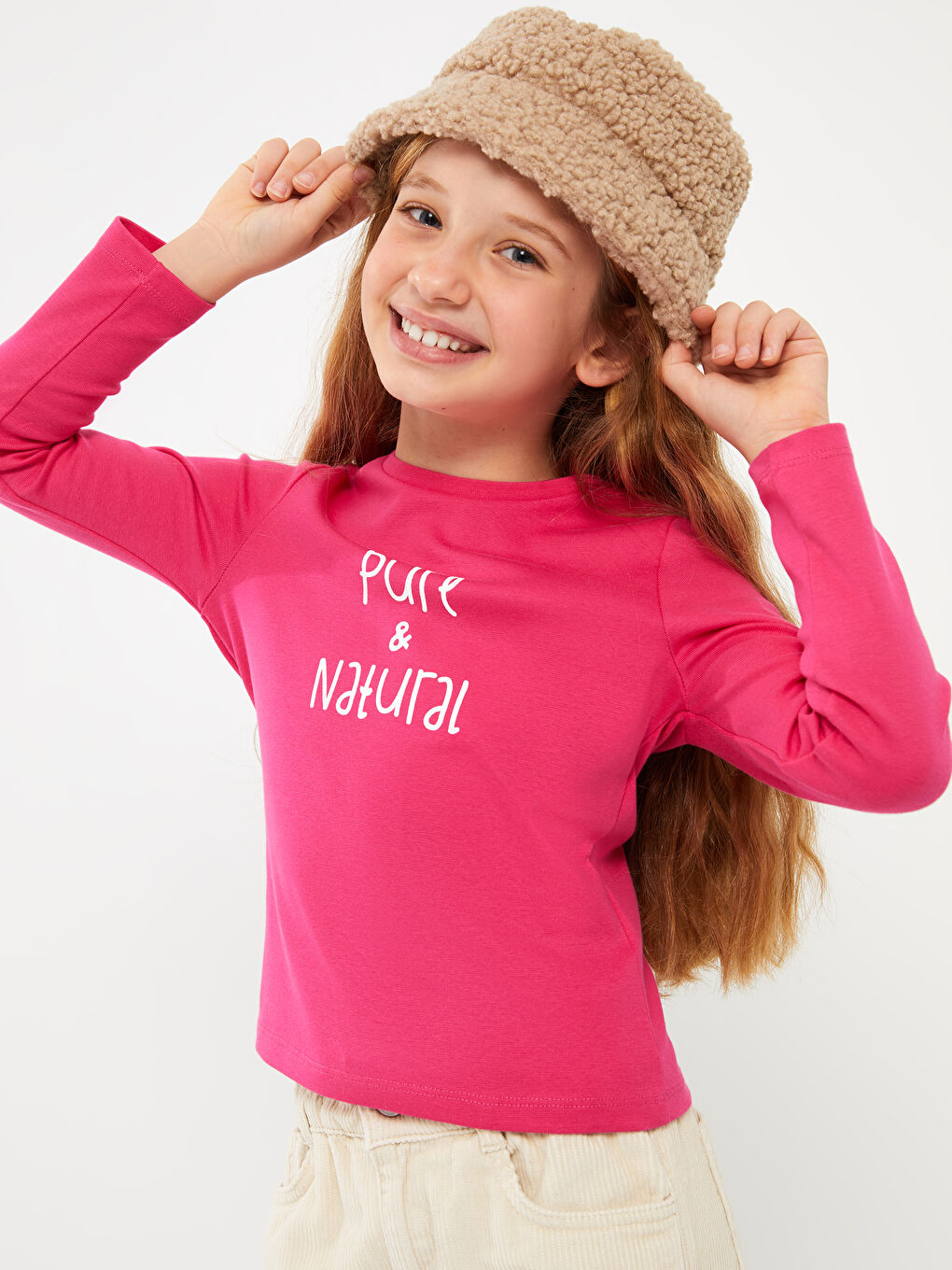 Mor Bisiklet Yaka Baskılı Uzun Kollu Kız Çocuk Tişört