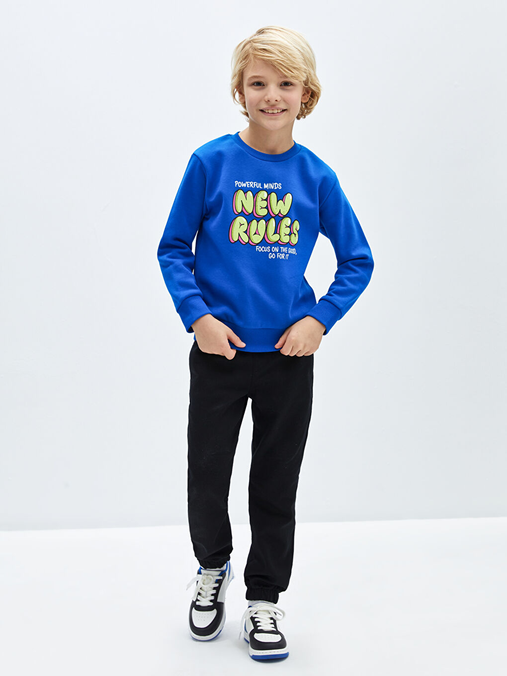 LCW Kids Koyu Mavi Bisiklet Yaka Baskılı Uzun Kollu Erkek Çocuk Sweatshirt - 2