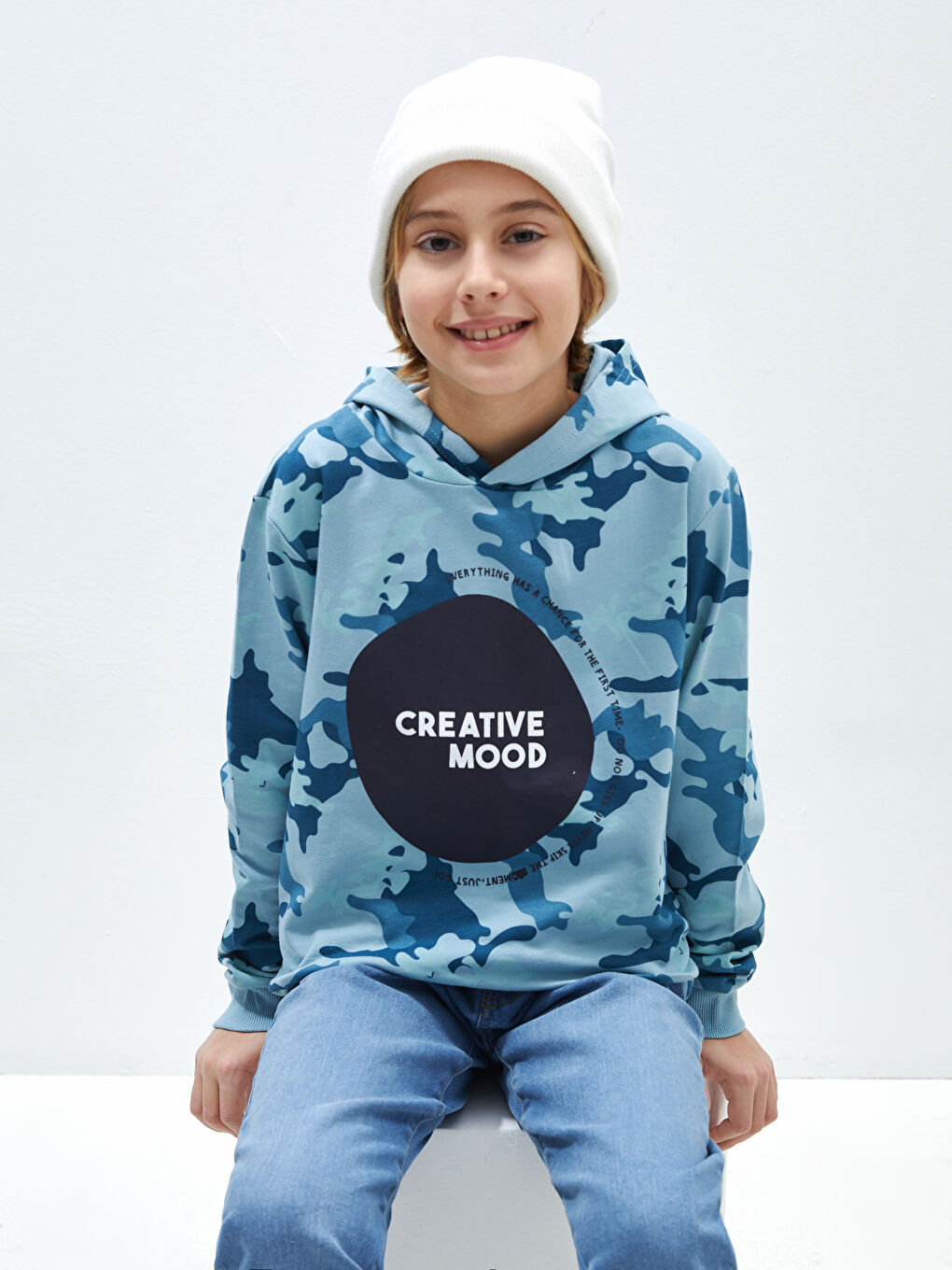 LCW Kids Mavi Baskılı Uzun Kollu Erkek Çocuk Hoodie