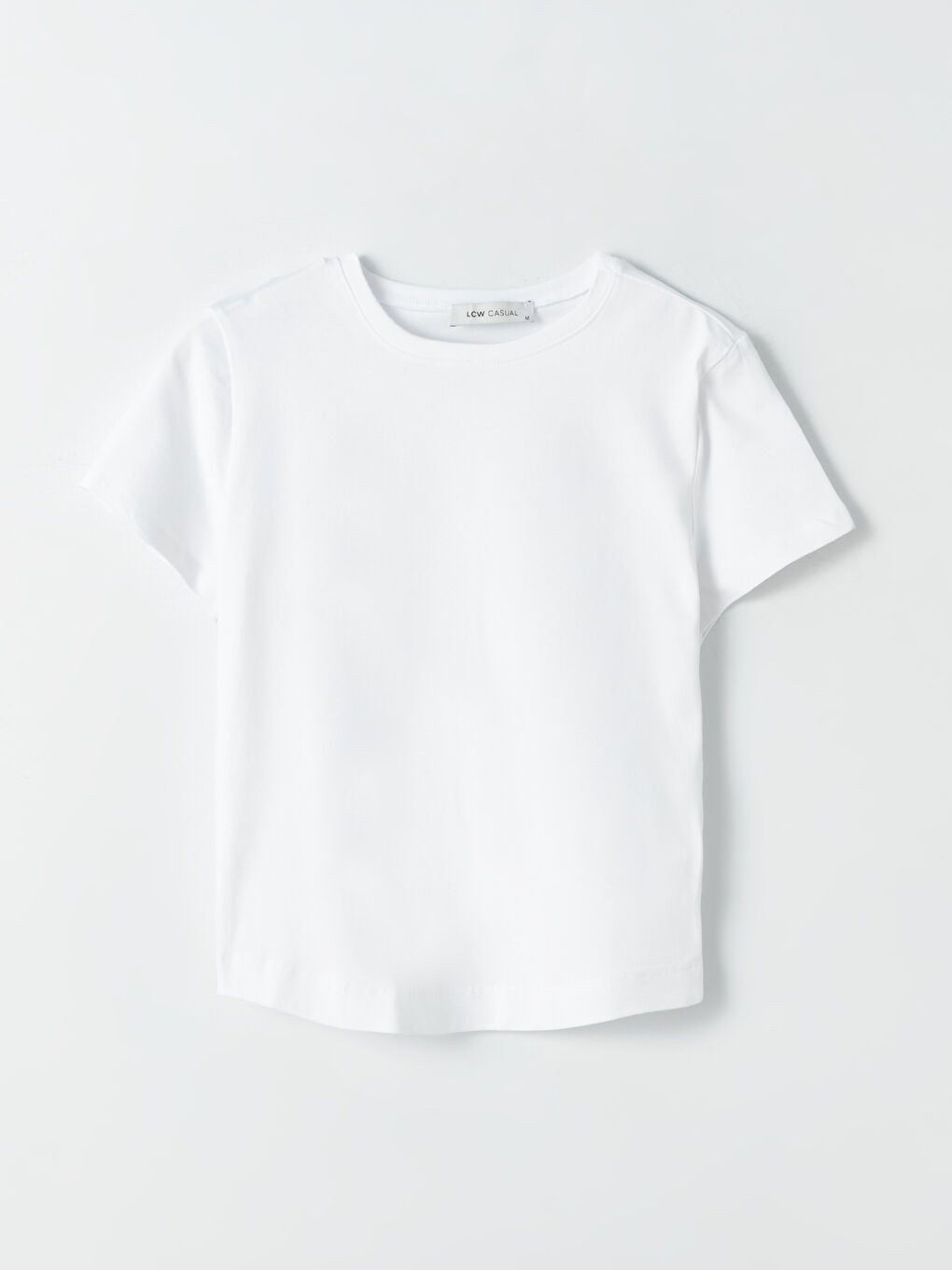 Beyaz Bisiklet Yaka Düz Kısa Kollu Kadın Tişört-5