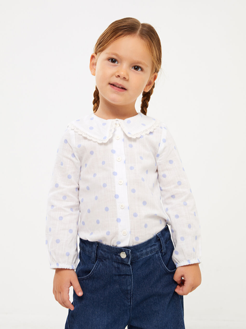 Beyaz Bebe Yaka Kız Bebek Gömlek-3