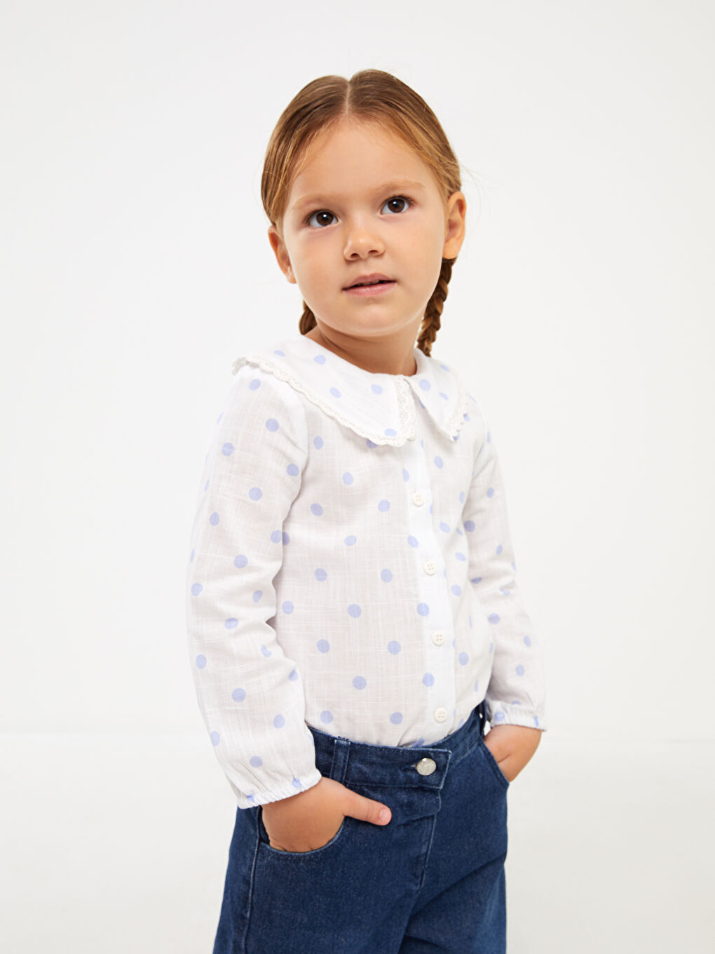 Beyaz Bebe Yaka Kız Bebek Gömlek-4