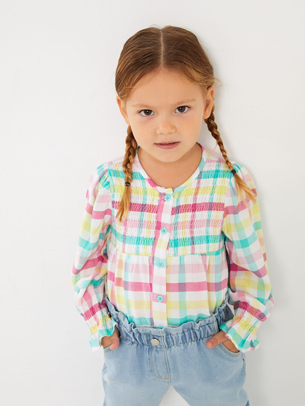 Karışık Bisiklet Yaka Kız Bebek Gömlek