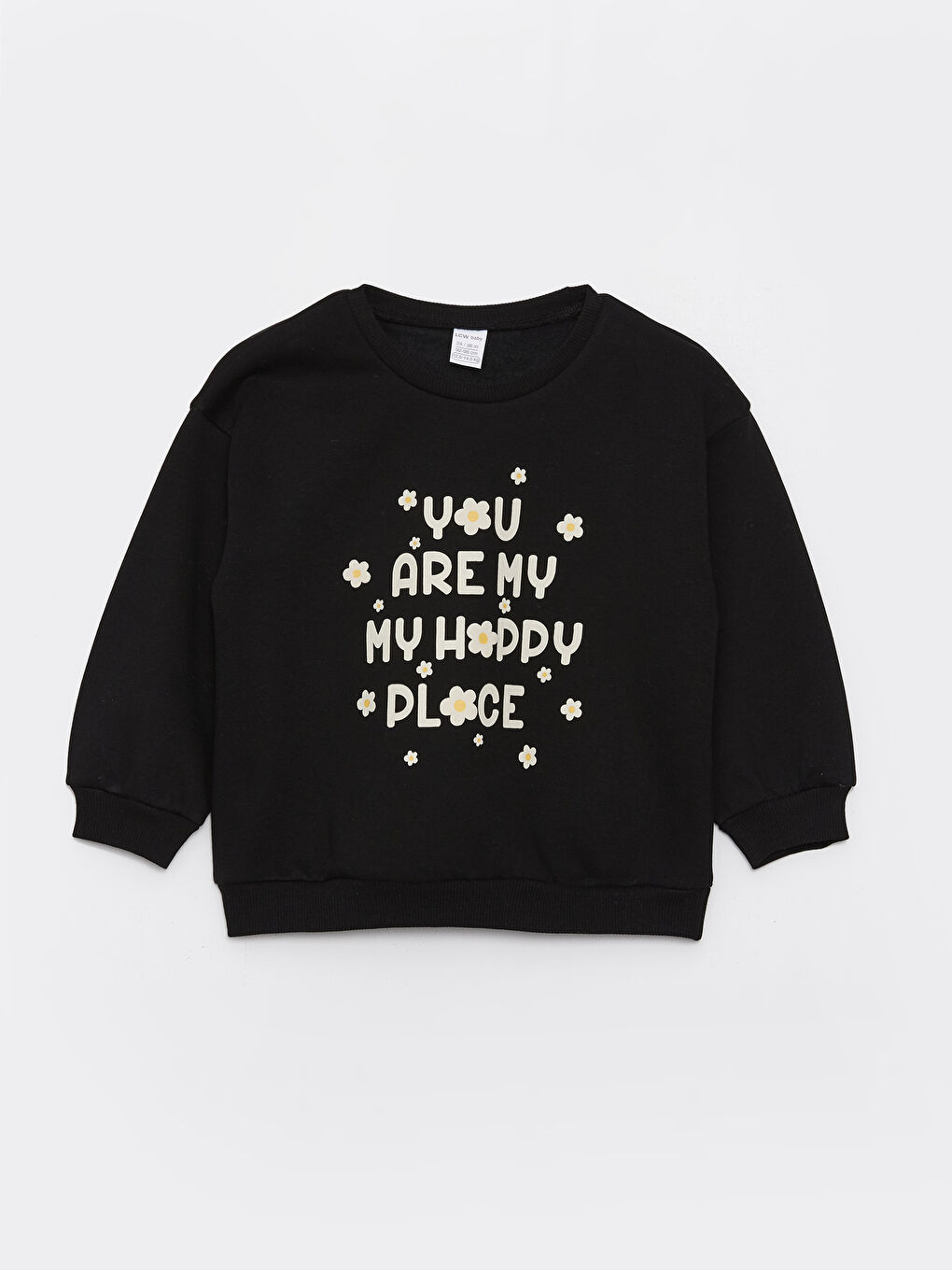 LCW baby Yeni Siyah Bisiklet Yaka Baskılı Kız Bebek Sweatshirt