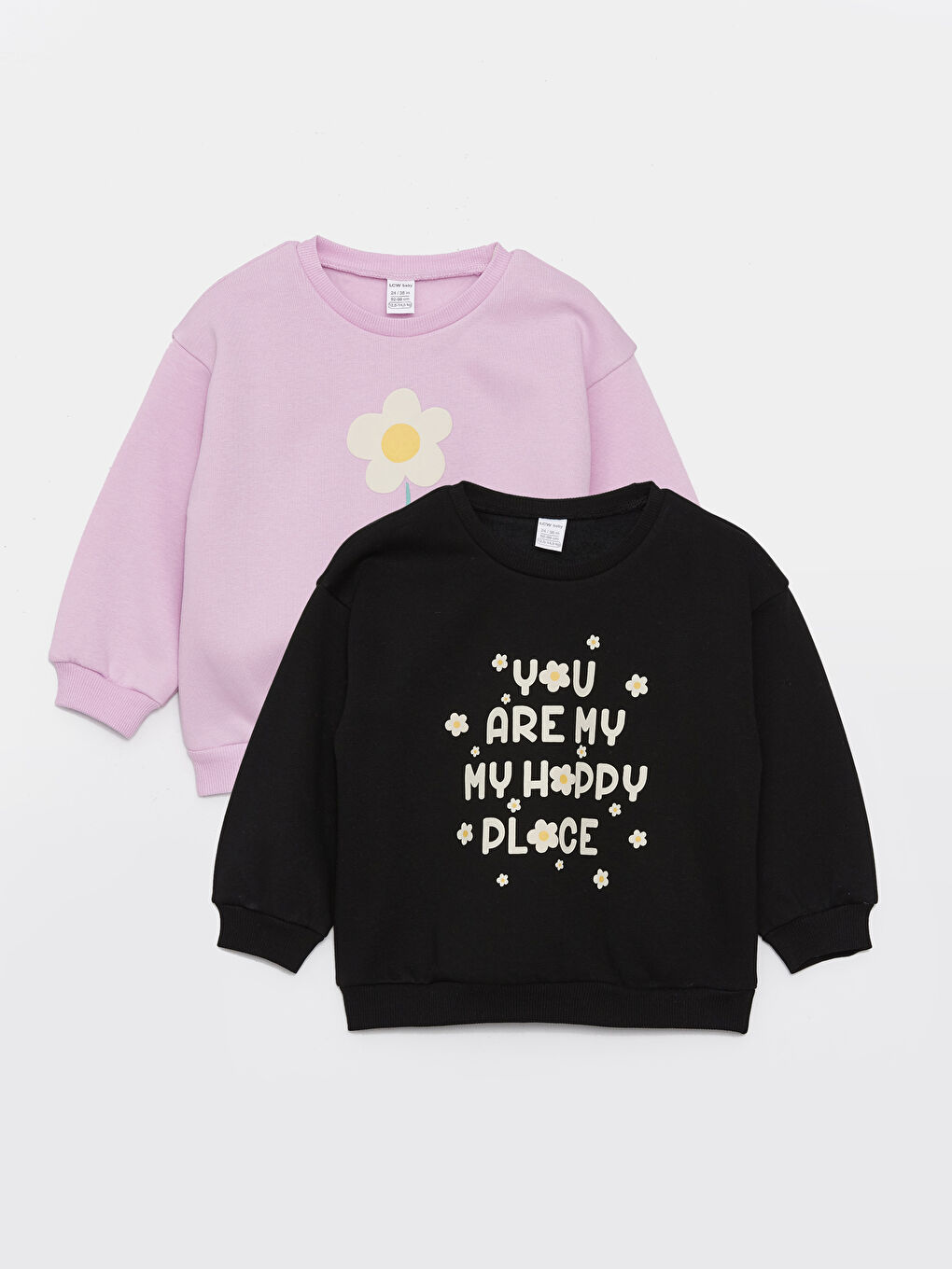 LCW baby Siyah Bisiklet Yaka Uzun Kollu Baskılı Kız Bebek Sweatshirt 2'li