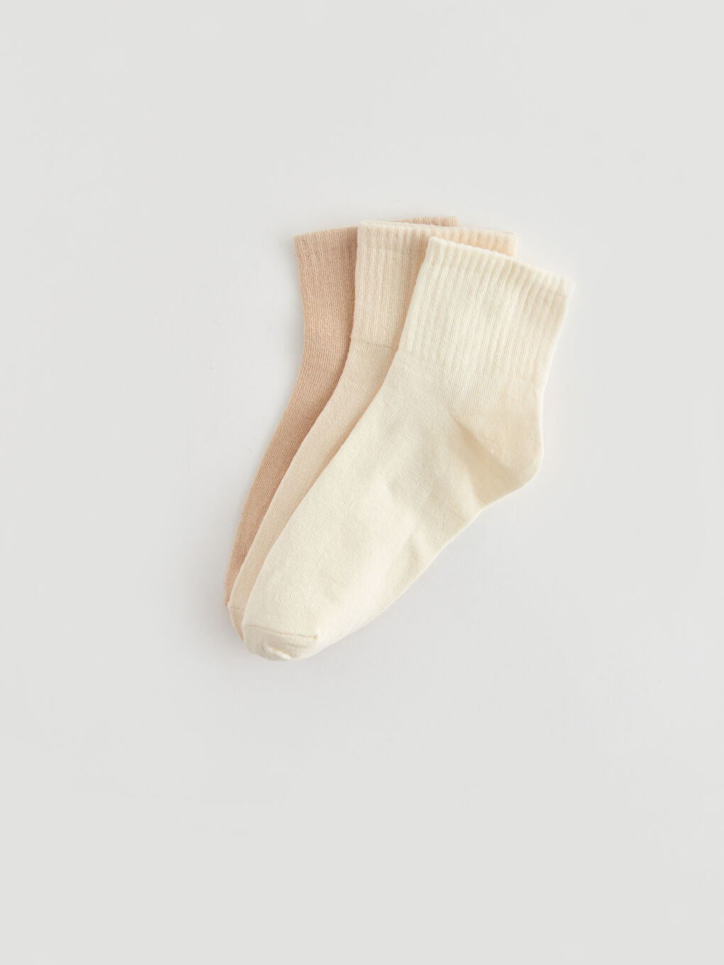 Ekru Kadın Düz Soket Çorap 3'lü-1