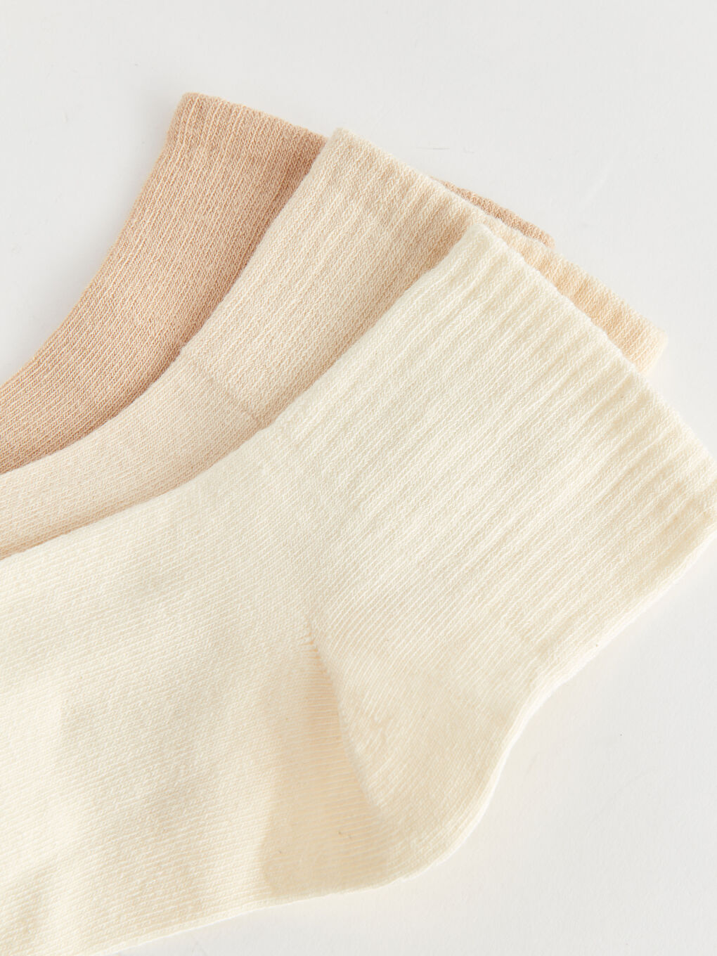 Ekru Kadın Düz Soket Çorap 3'lü-2