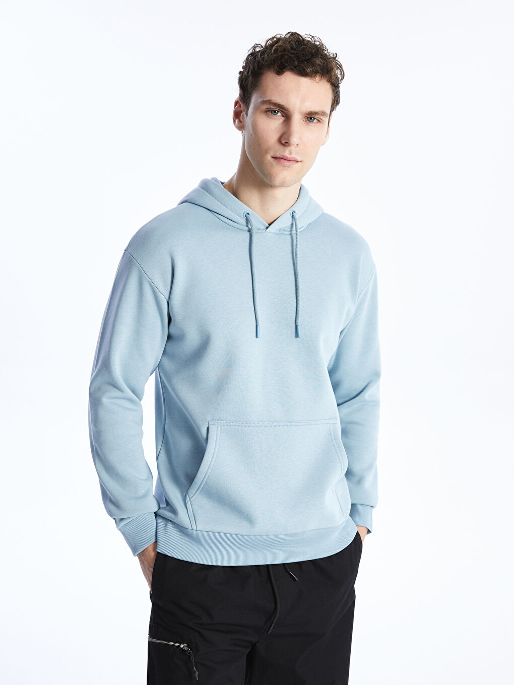 LCW Casual Mat Mavi Uzun Kollu Erkek Hoodie