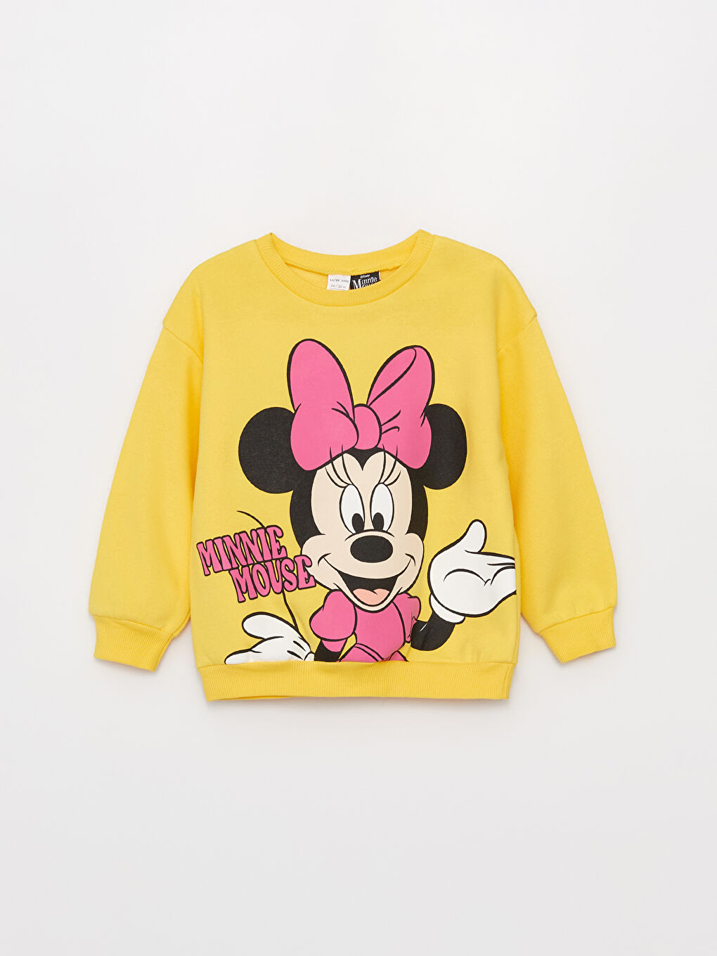 LCW baby Minyon Sarısı Bisiklet Yaka Minnie Mouse Baskılı Kız Bebek Sweatshirt