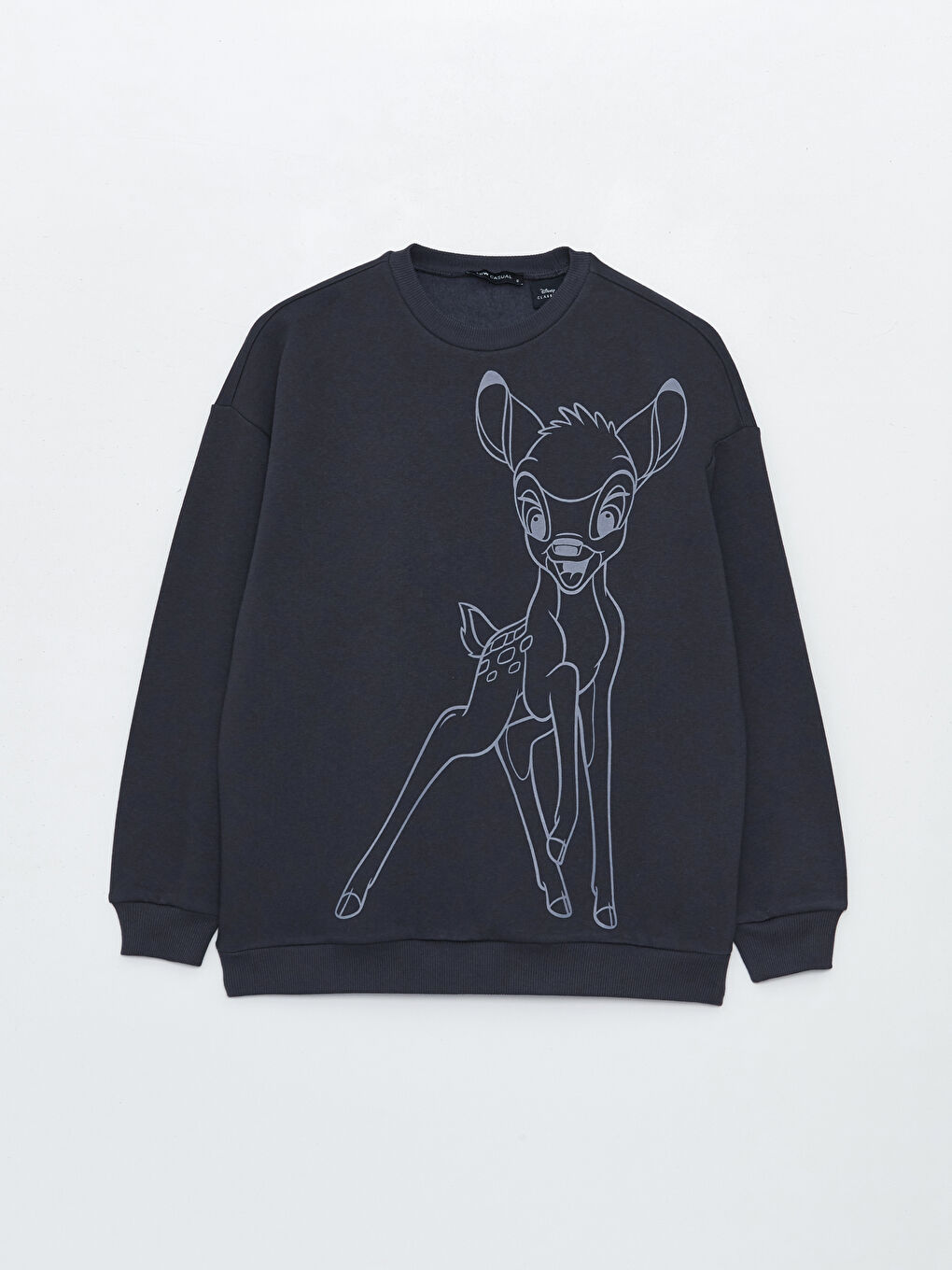 LCW Vision Antrasit Bisiklet Yaka Bambi Baskılı Oversize Kadın Kalın Sweatshirt - 5