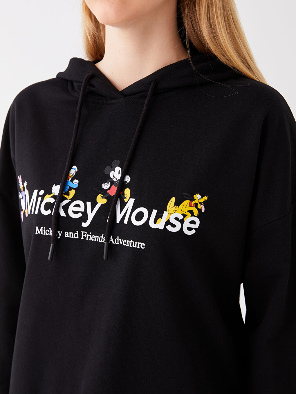 LCW Vision Yeni Siyah Mickey ve Arkadaşları Baskılı Oversize Kadın Kalın Hoodie - 3