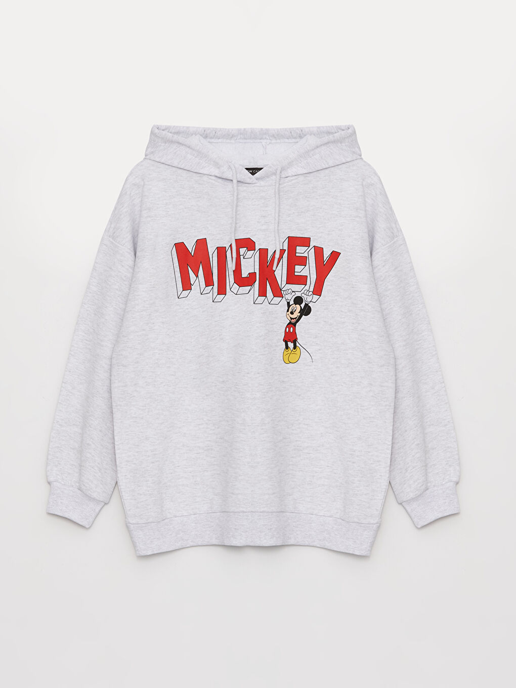 LCW Vision Gri Melanj Mickey Mouse Baskılı Oversize Kadın Kalın Hoodie - 5