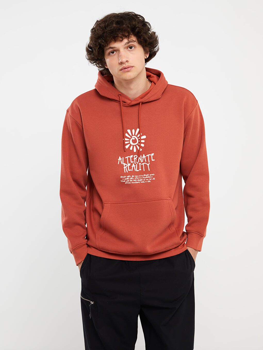 LCW Casual Kiremit Uzun Kollu Baskılı Erkek Hoodie