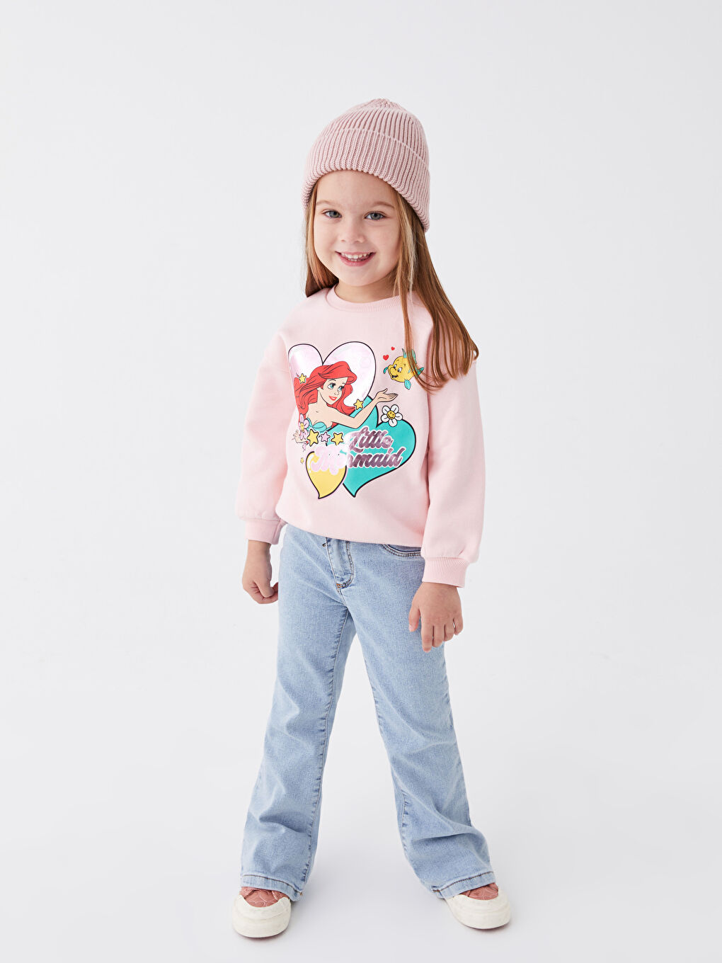 LCW baby Pembe Bisiklet Yaka Uzun Kollu Disney Baskılı Kız Bebek Sweatshirt - 1