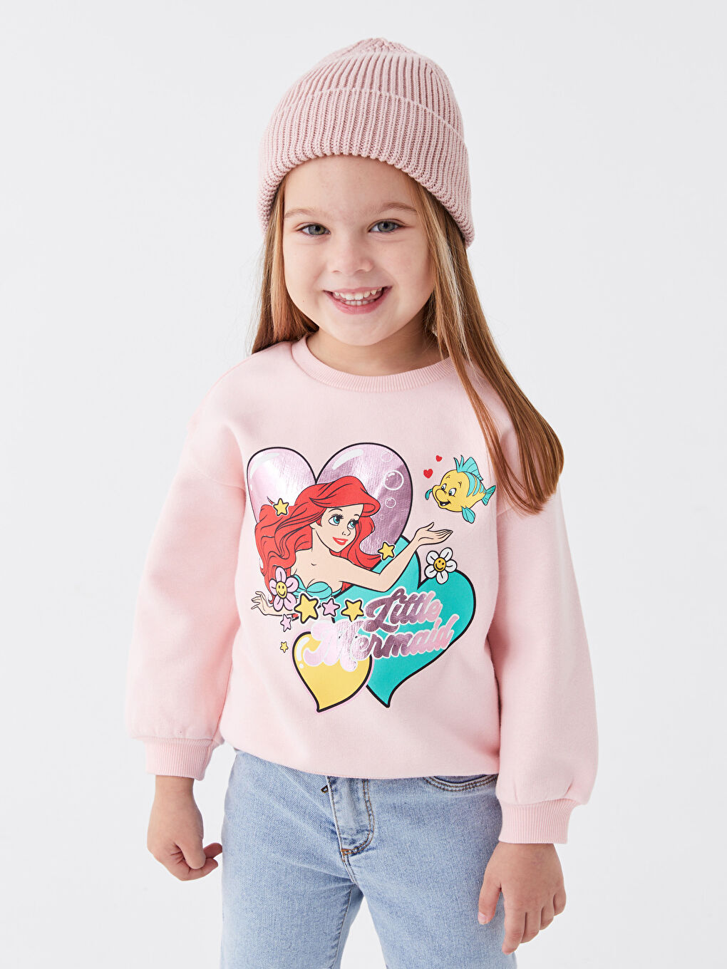 LCW baby Pembe Bisiklet Yaka Uzun Kollu Disney Baskılı Kız Bebek Sweatshirt - 2