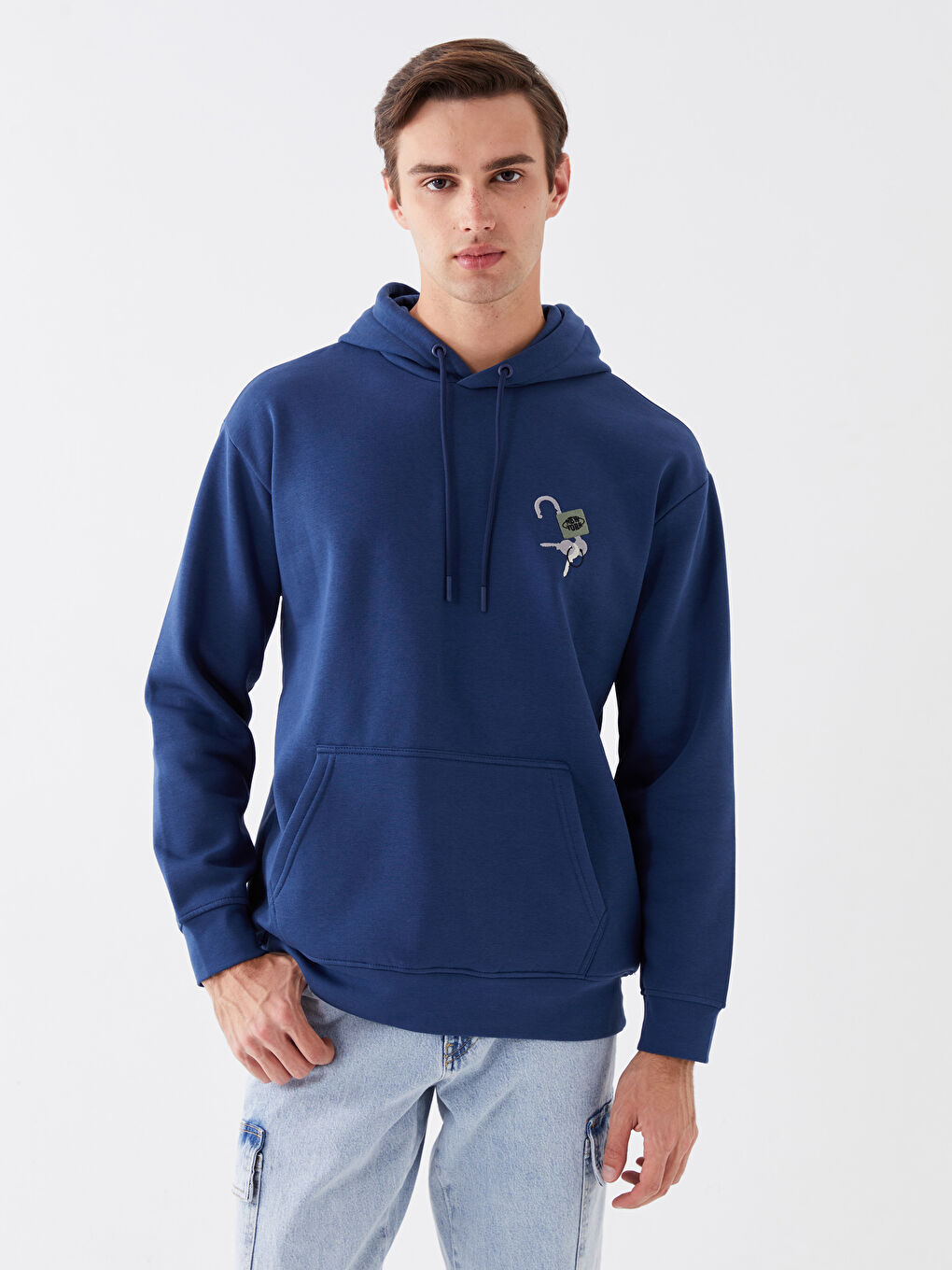 LCW Casual İndigo Uzun Kollu Baskılı Erkek Hoodie