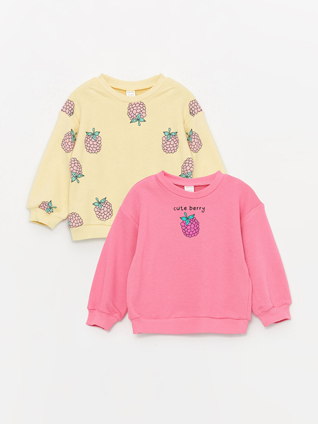 LCW baby Sarı Bisiklet Yaka Uzun Kollu Baskılı Kız Bebek Sweatshirt 2'li