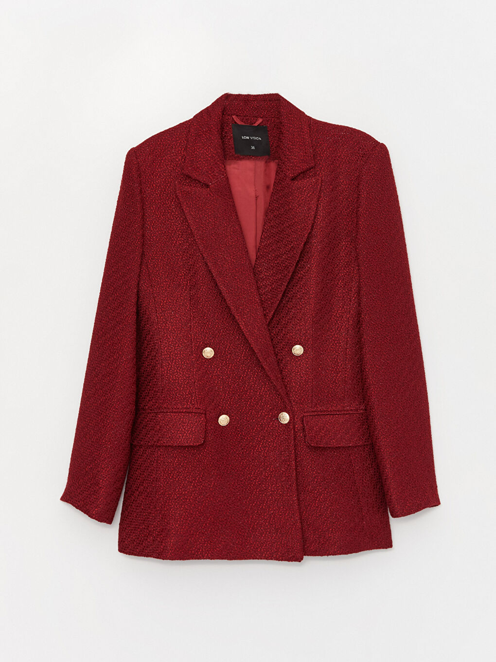 Bordo Desenli Uzun Kollu Kadın Tüvit Blazer Ceket-5