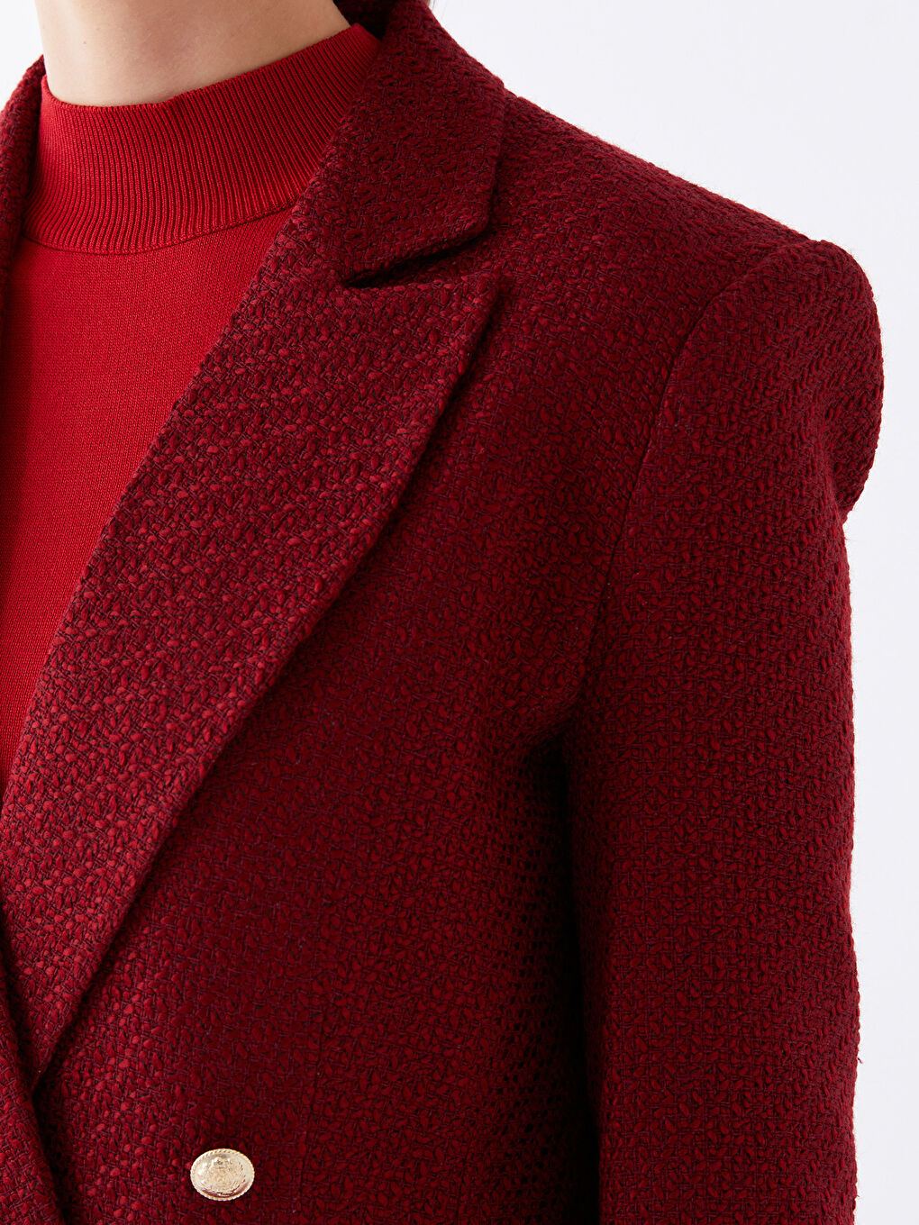 Bordo Desenli Uzun Kollu Kadın Tüvit Blazer Ceket-3