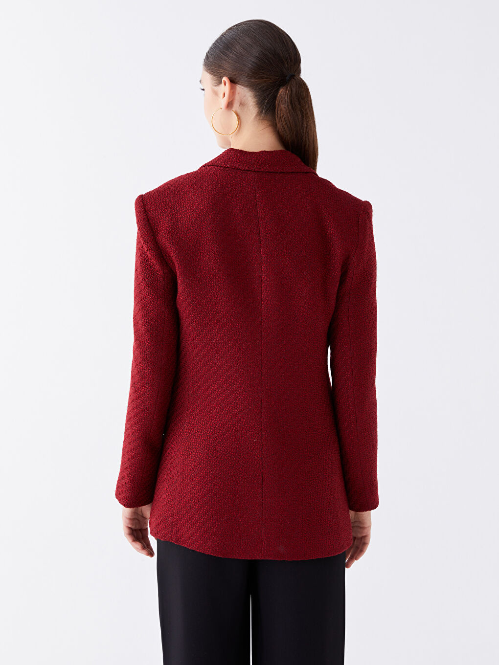 Bordo Desenli Uzun Kollu Kadın Tüvit Blazer Ceket-4