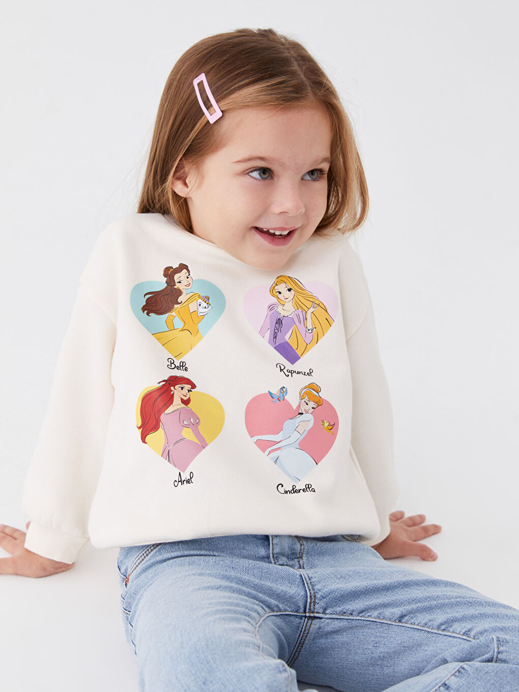 Ekru Bisiklet Yaka Rapunzel Baskılı Kız Bebek Sweatshirt