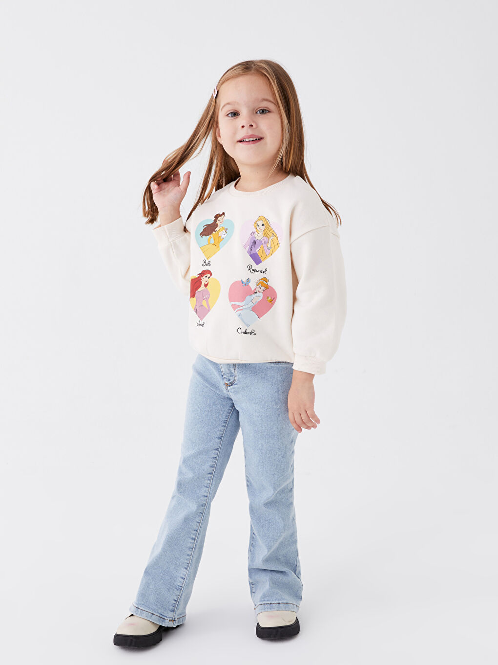 Ekru Bisiklet Yaka Rapunzel Baskılı Kız Bebek Sweatshirt-1