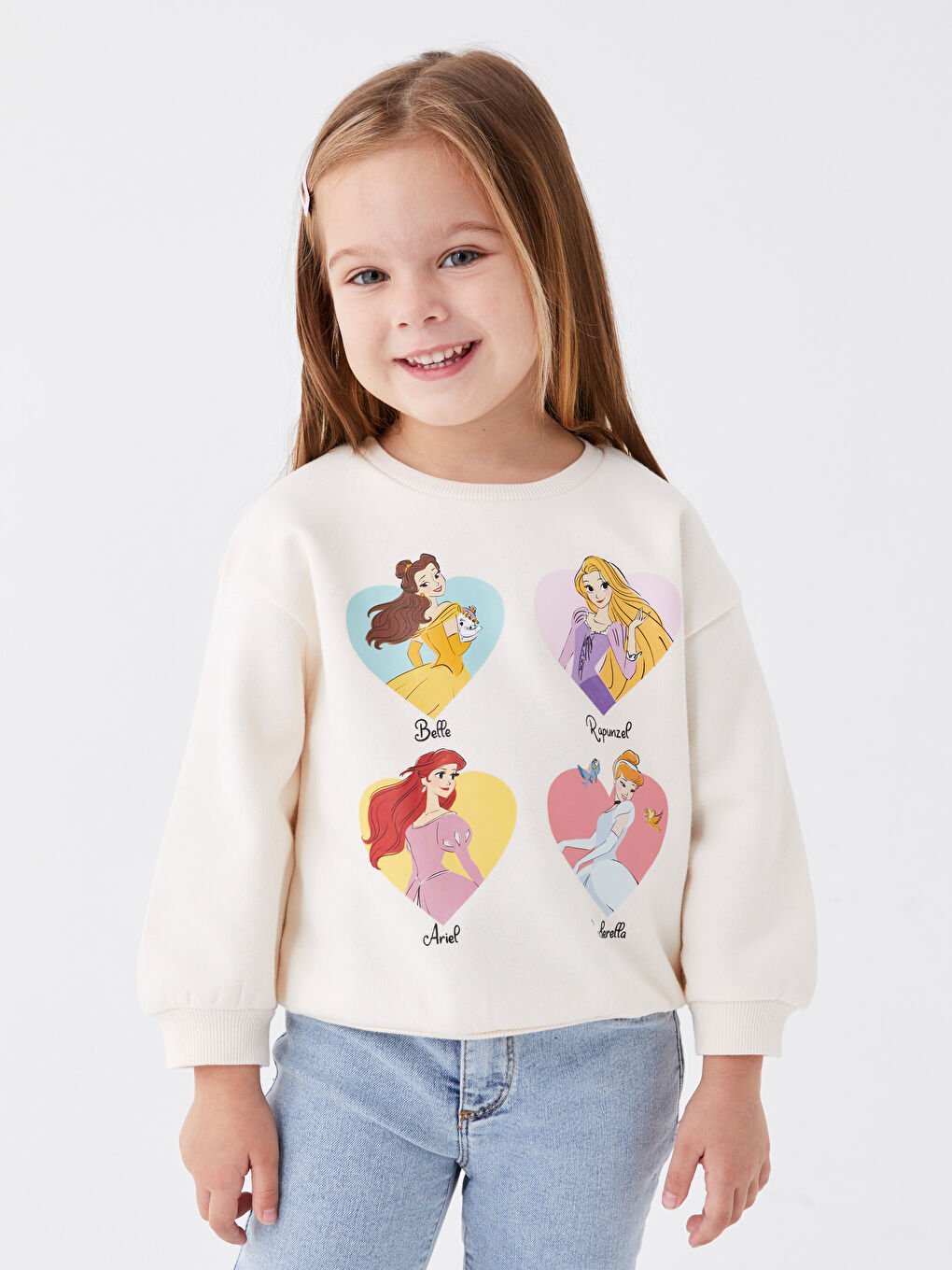 Ekru Bisiklet Yaka Rapunzel Baskılı Kız Bebek Sweatshirt-2