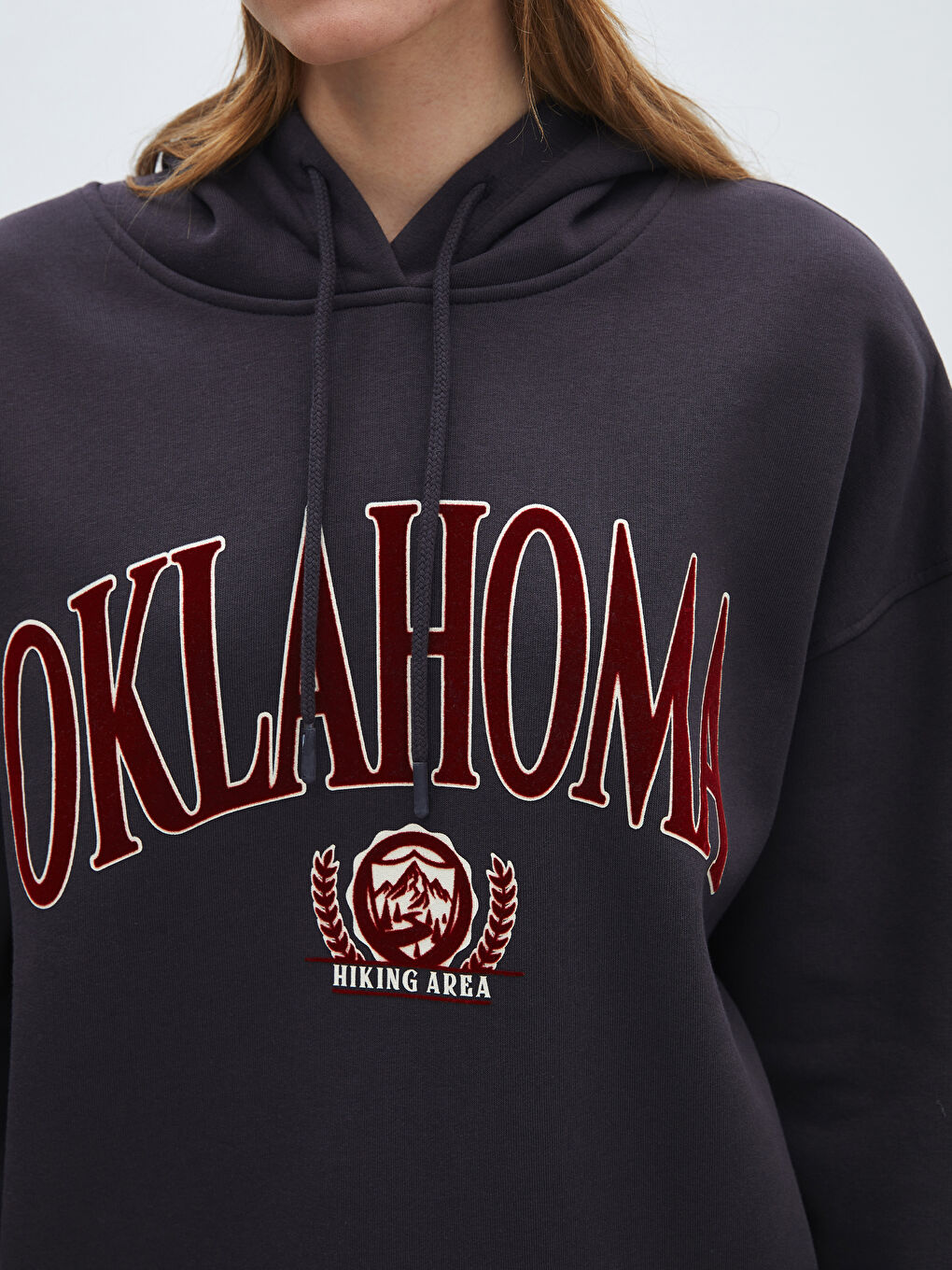 Antrasit Baskılı Uzun Kollu Oversize Kadın Hoodie-3