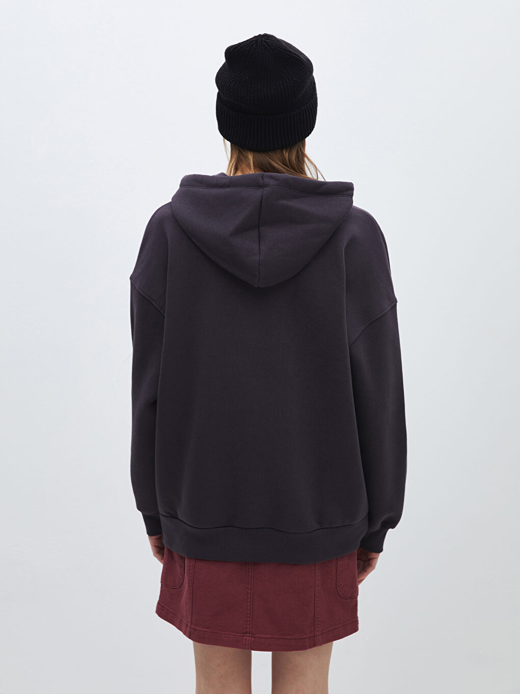Antrasit Baskılı Uzun Kollu Oversize Kadın Hoodie-4