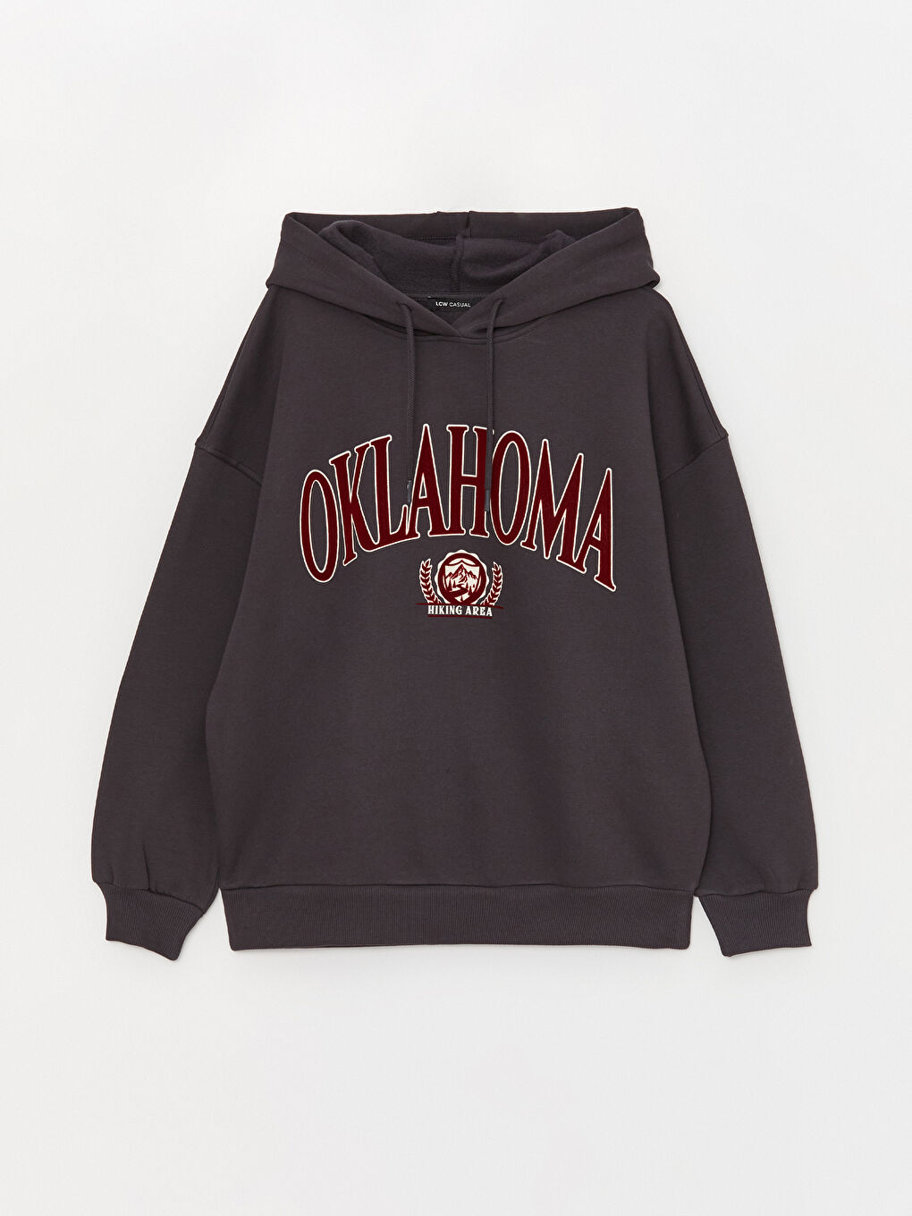 Antrasit Baskılı Uzun Kollu Oversize Kadın Hoodie-5