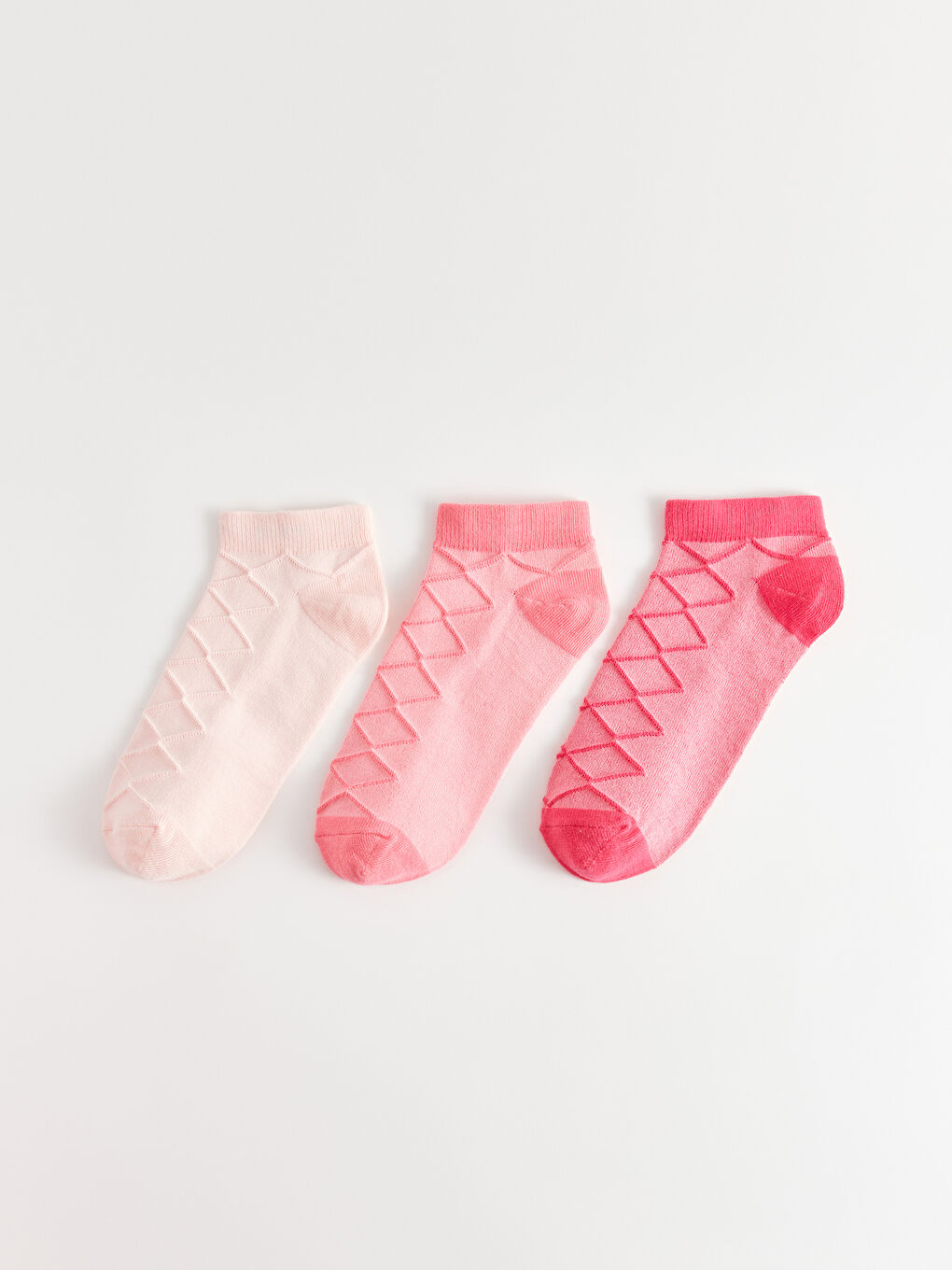 Pembe Kendinden Desenli Kadın Patik Çorap 3'lü