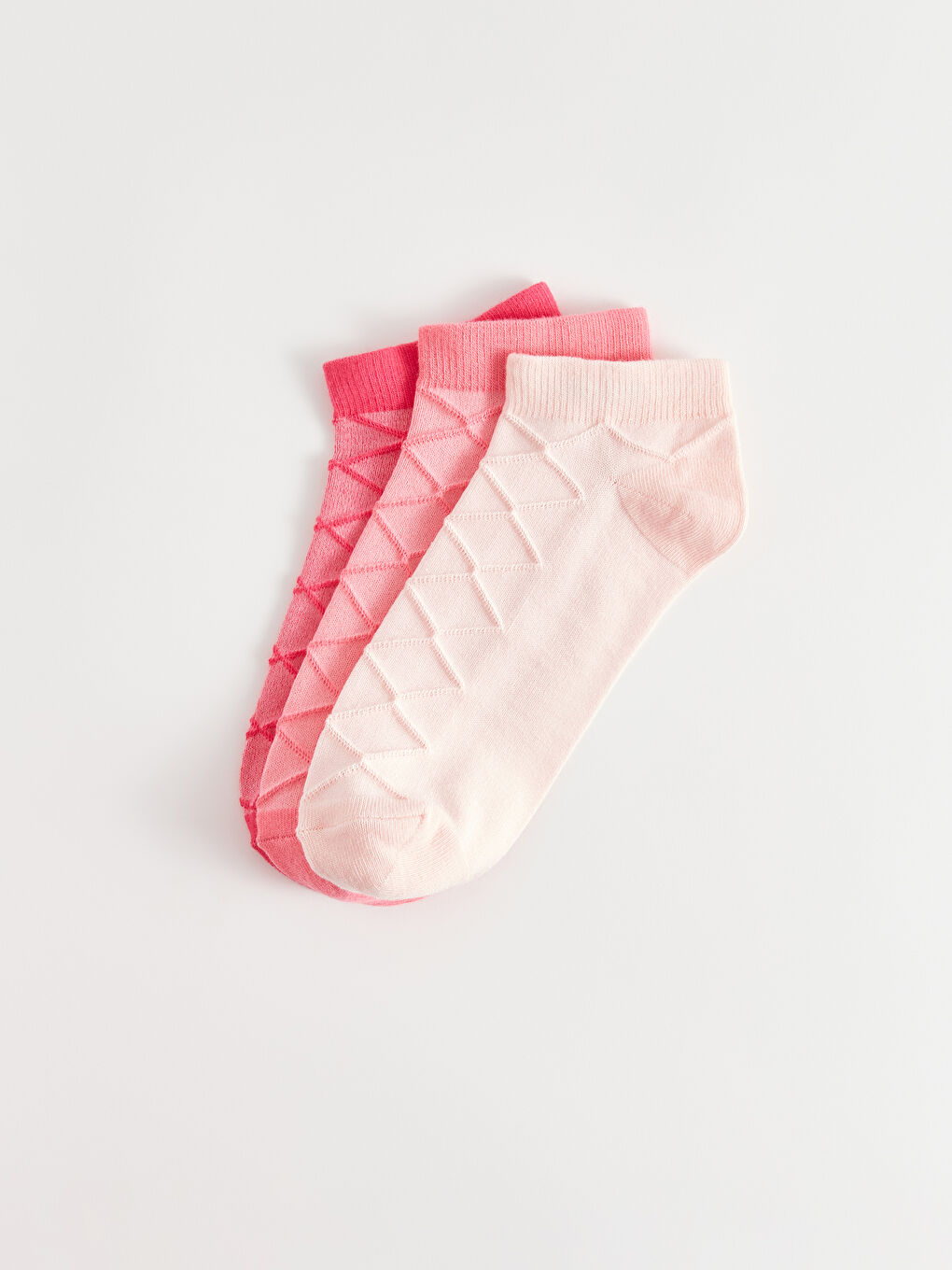 Pembe Kendinden Desenli Kadın Patik Çorap 3'lü-1