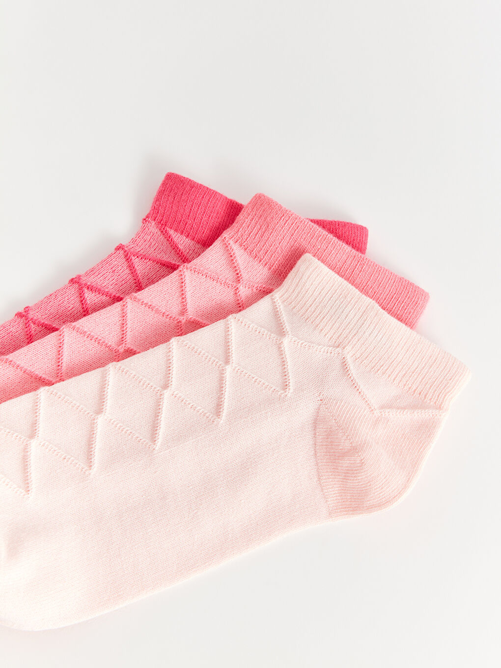 Pembe Kendinden Desenli Kadın Patik Çorap 3'lü-2