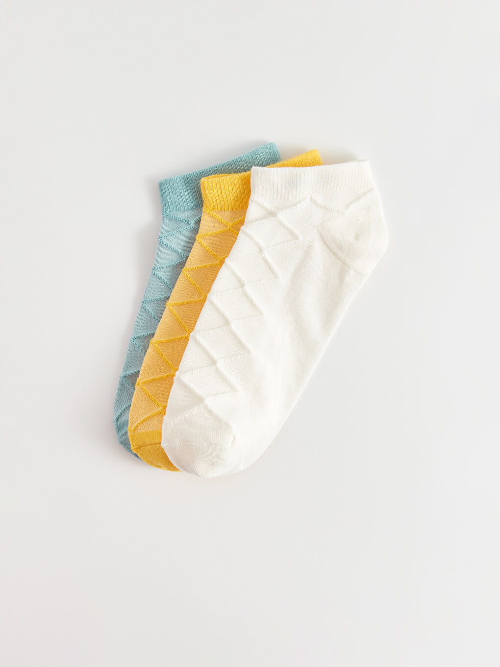 Beyaz Kendinden Desenli Kadın Patik Çorap 3'lü-1