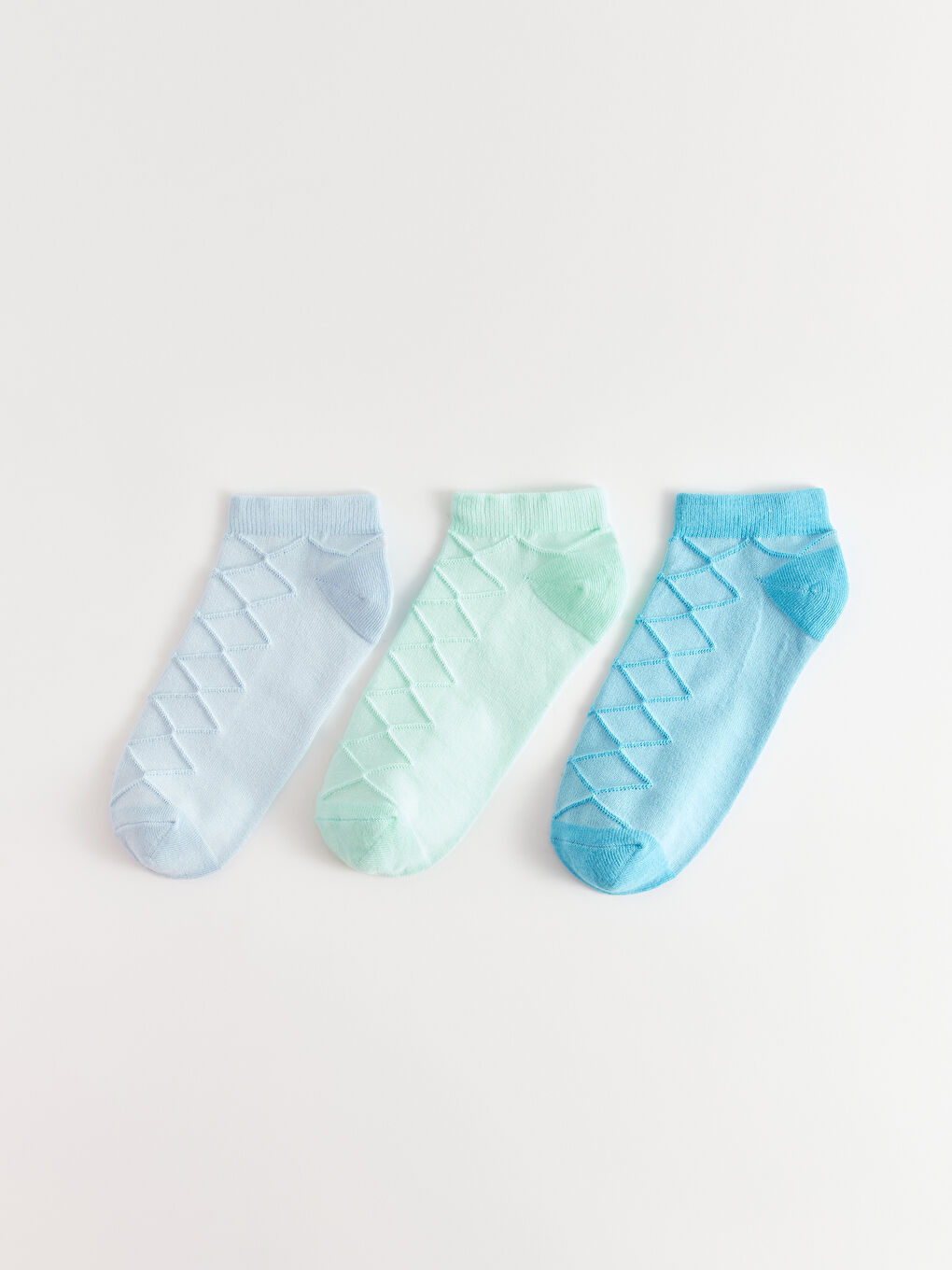 Mavi Kendinden Desenli Kadın Patik Çorap 3'lü