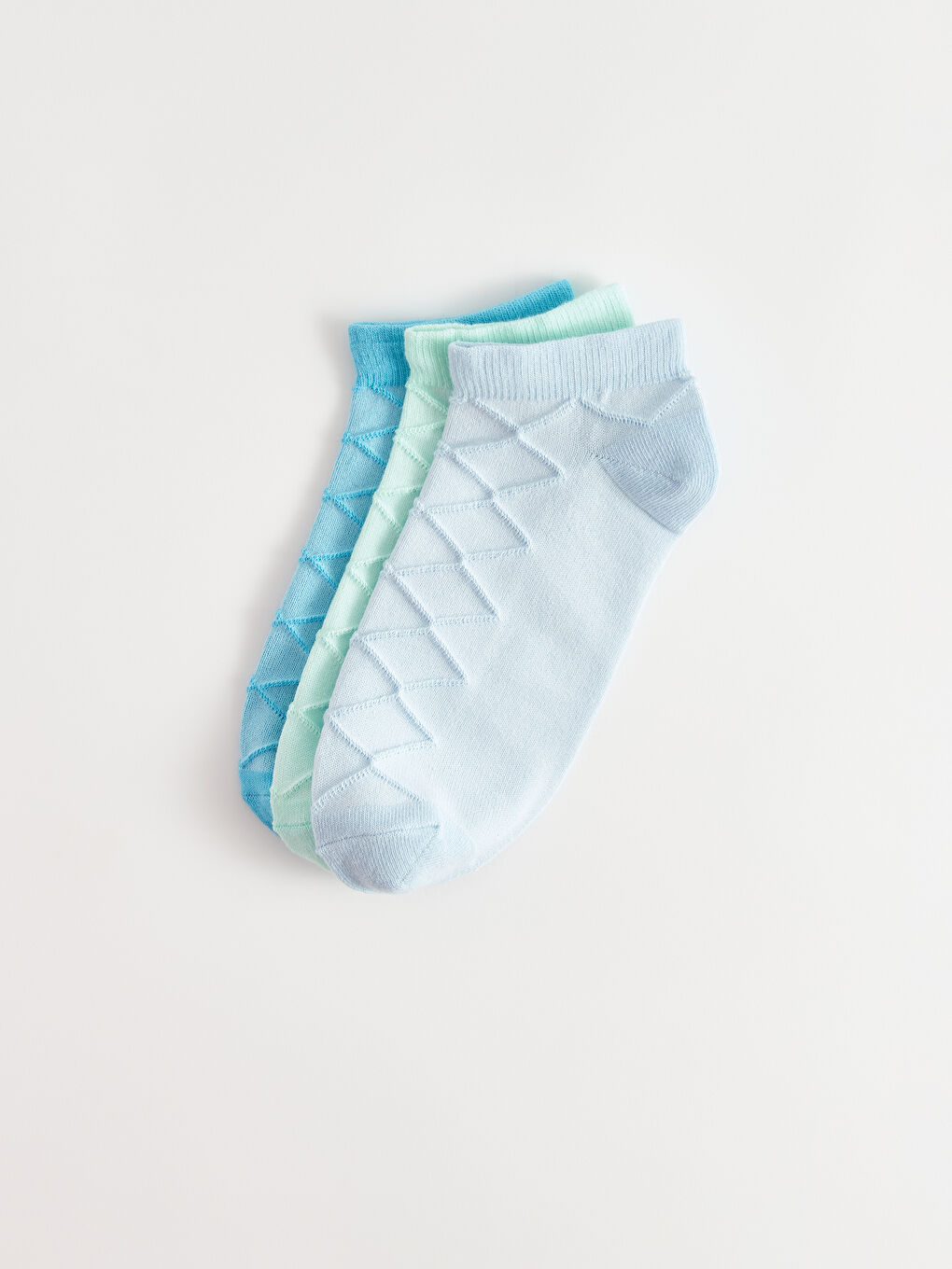 Mavi Kendinden Desenli Kadın Patik Çorap 3'lü-1