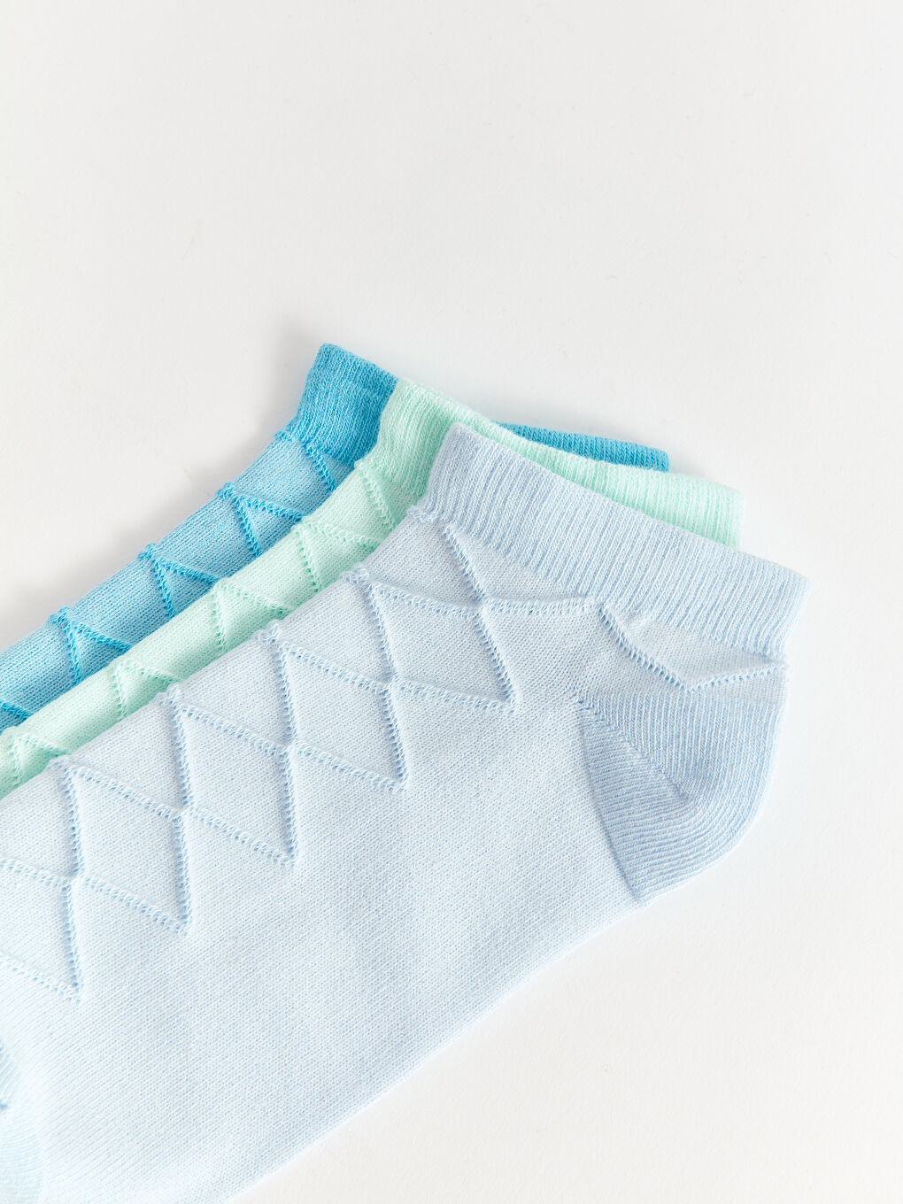 Mavi Kendinden Desenli Kadın Patik Çorap 3'lü-2