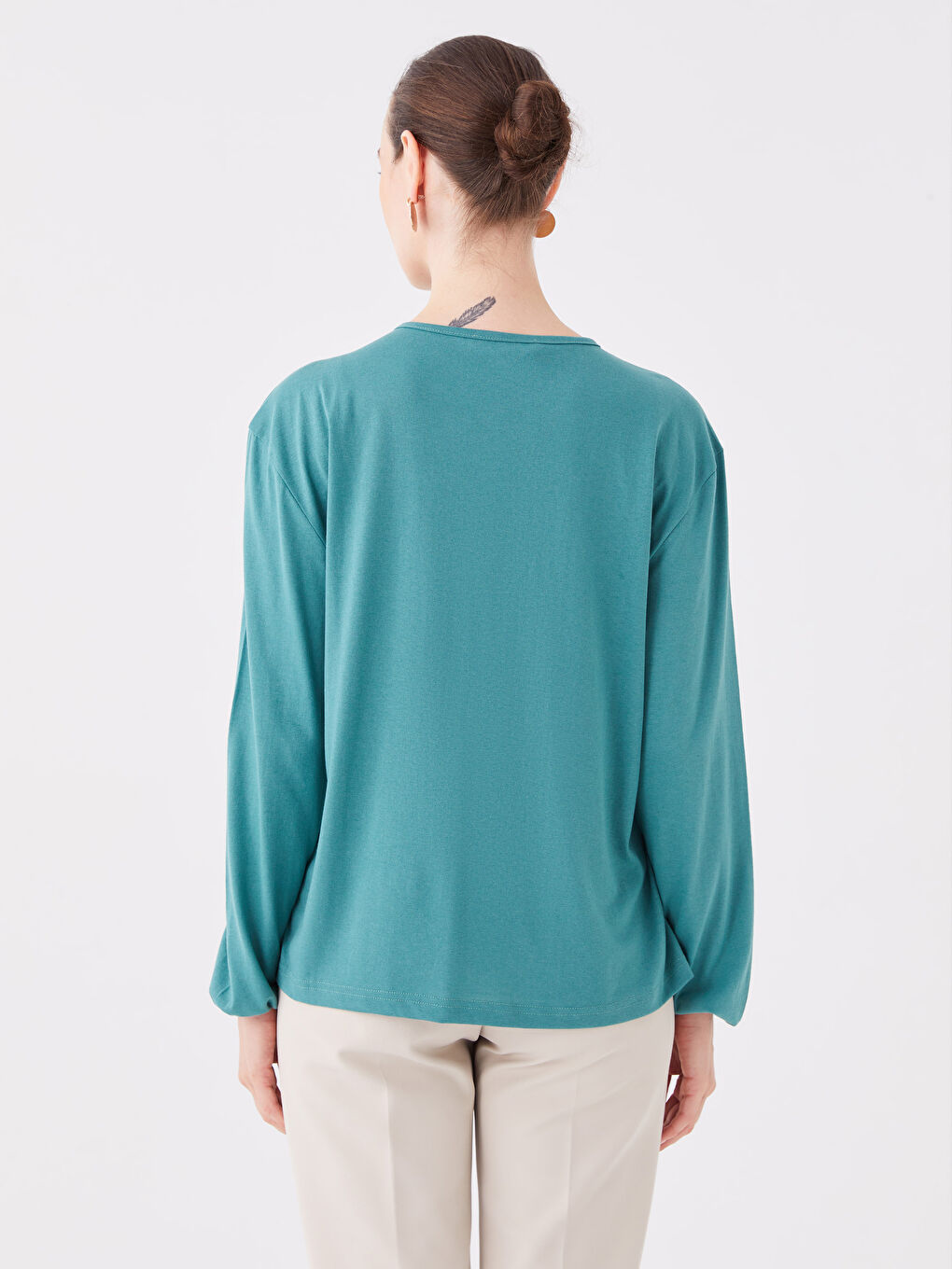 Yeşil Bisiklet Yaka Kadın Bluz-4