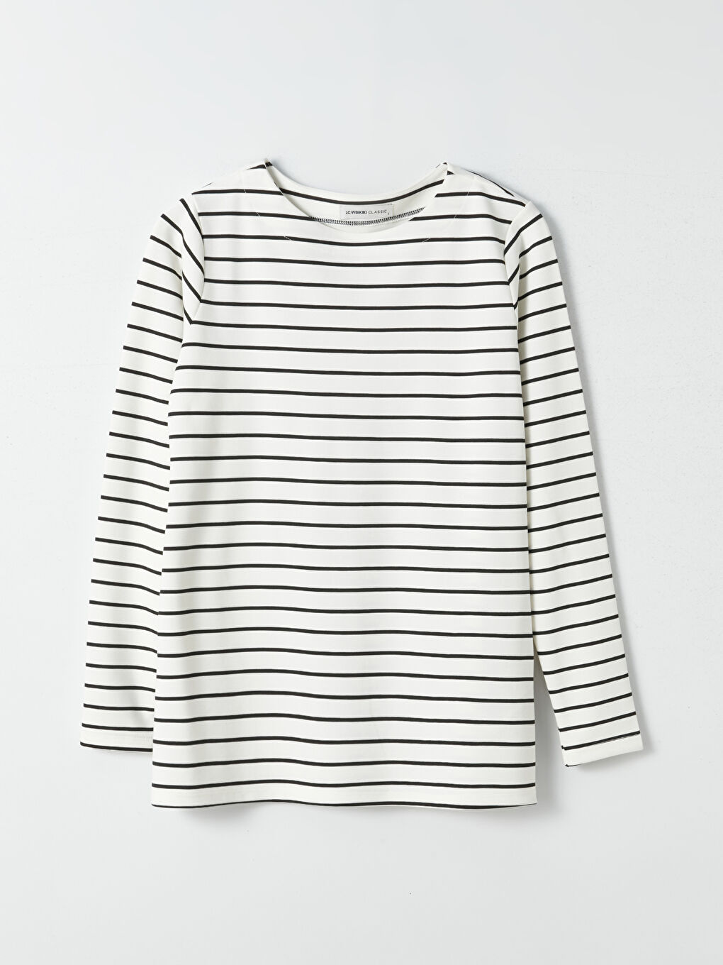 მრგვალი საყელო ზოლიანი გრძელმკლავიანი მაისური ქალებისთვის-5