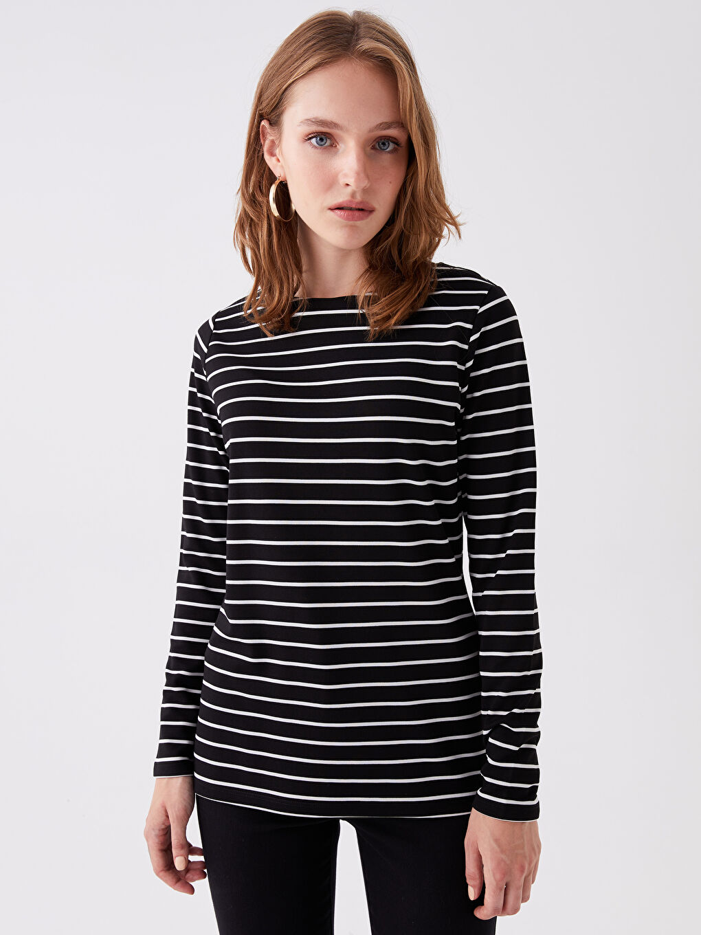 Crew Neck Striped Long Sleeve Women's T-Shirt