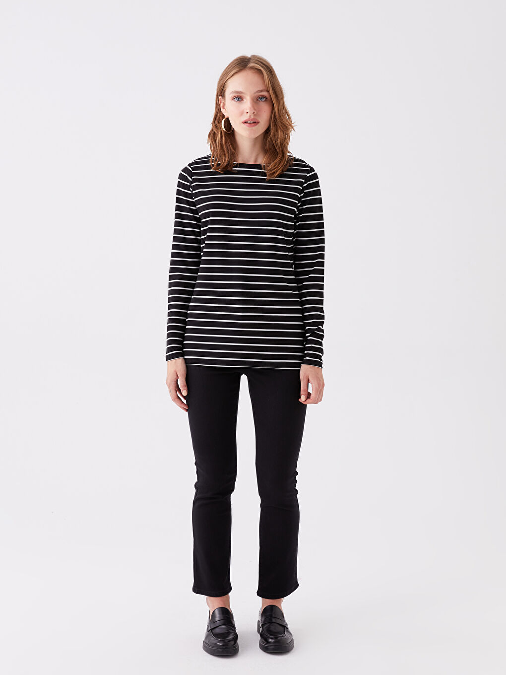 Crew Neck Striped Long Sleeve Women's T-Shirt-2
