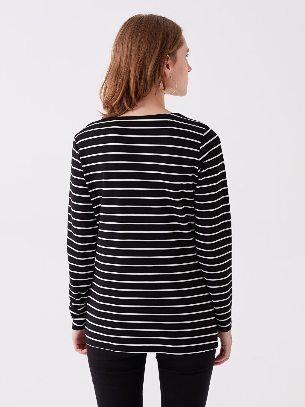Crew Neck Striped Long Sleeve Women's T-Shirt-4