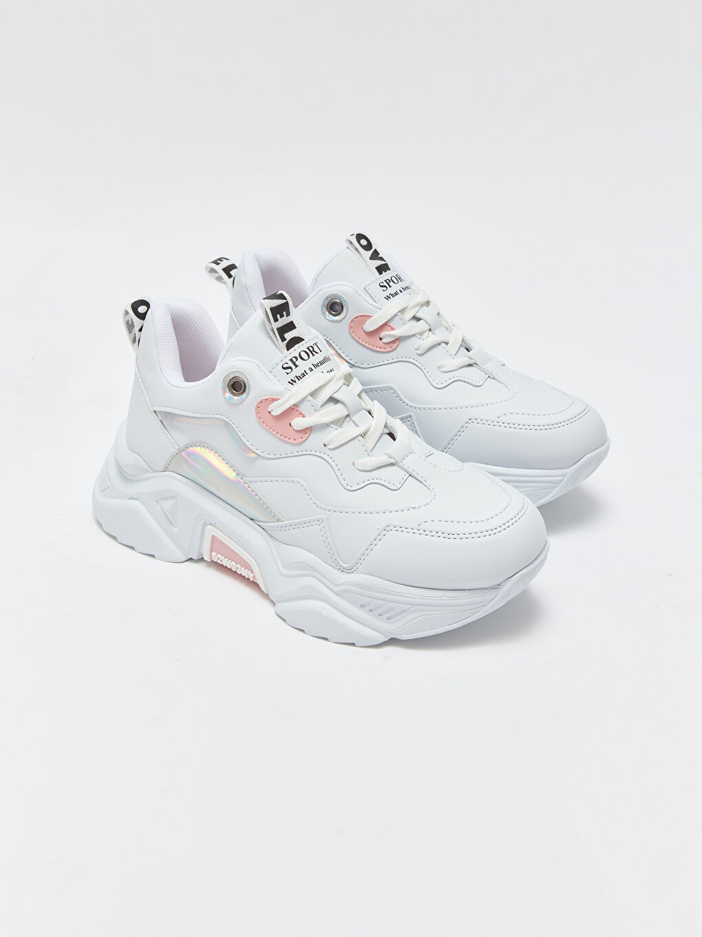 Beyaz Bağcıklı Renk Bloklu Kadın Spor Ayakkabı