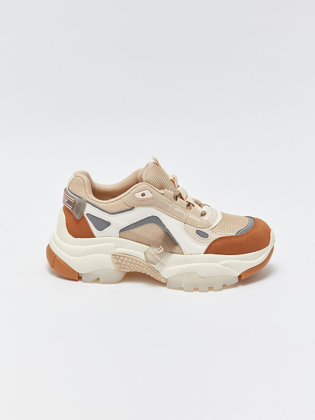 Bej Bağcıklı Renk Bloklu Kadın Spor Ayakkabı-2